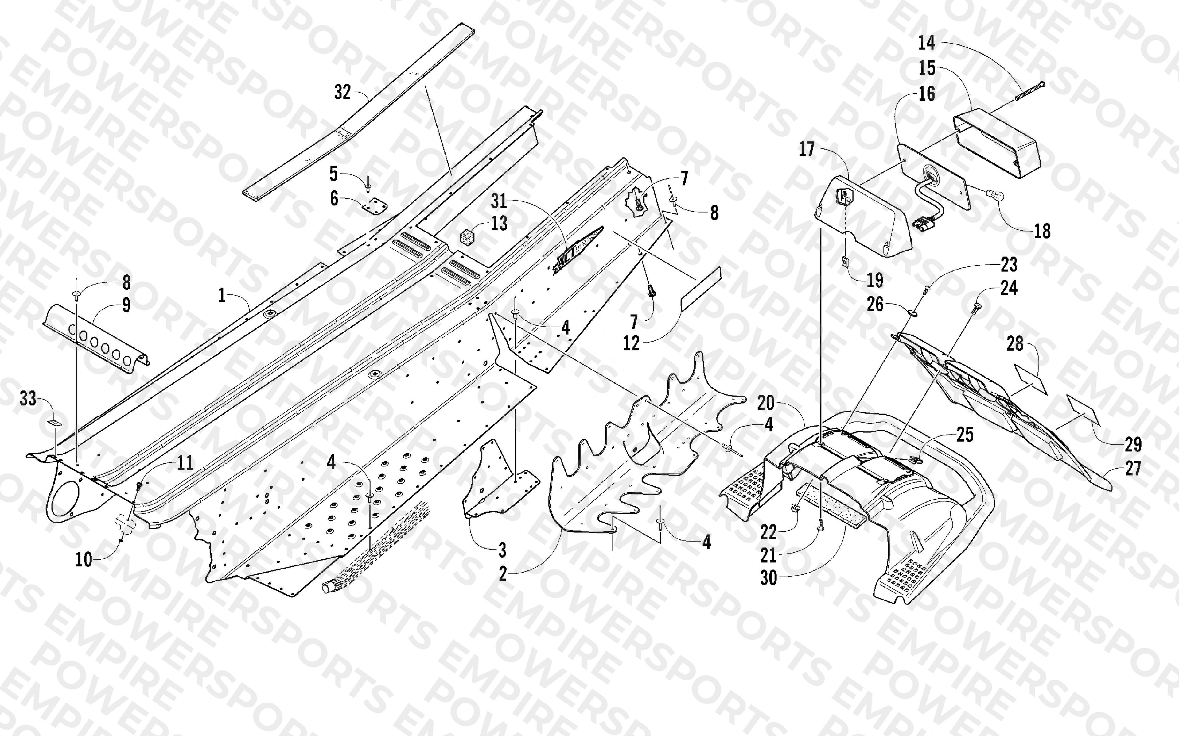 TUNNEL, REAR BUMPER, AND TAILLIGHT ASSEMBLY
