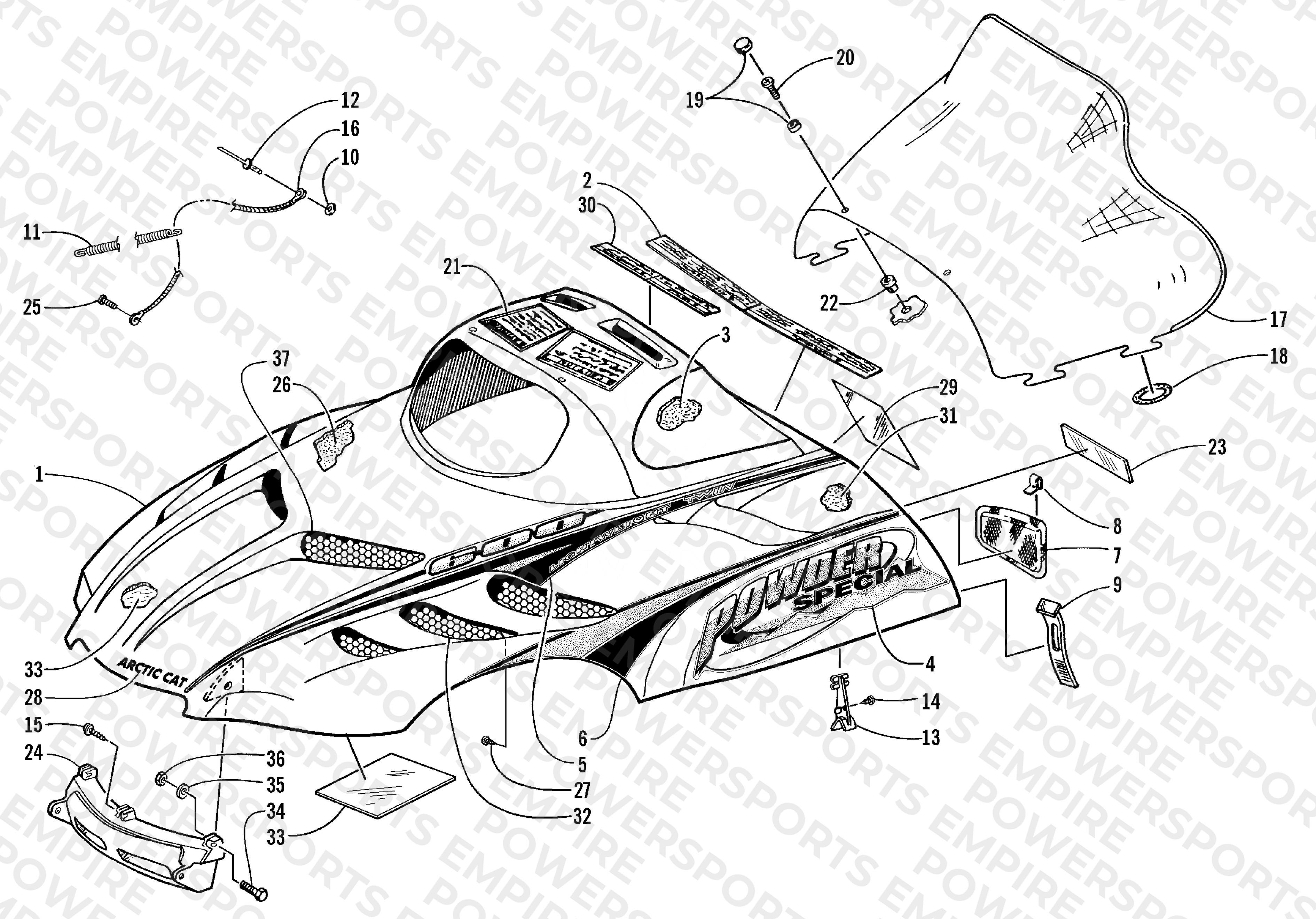 HOOD AND WINDSHIELD ASSEMBLY