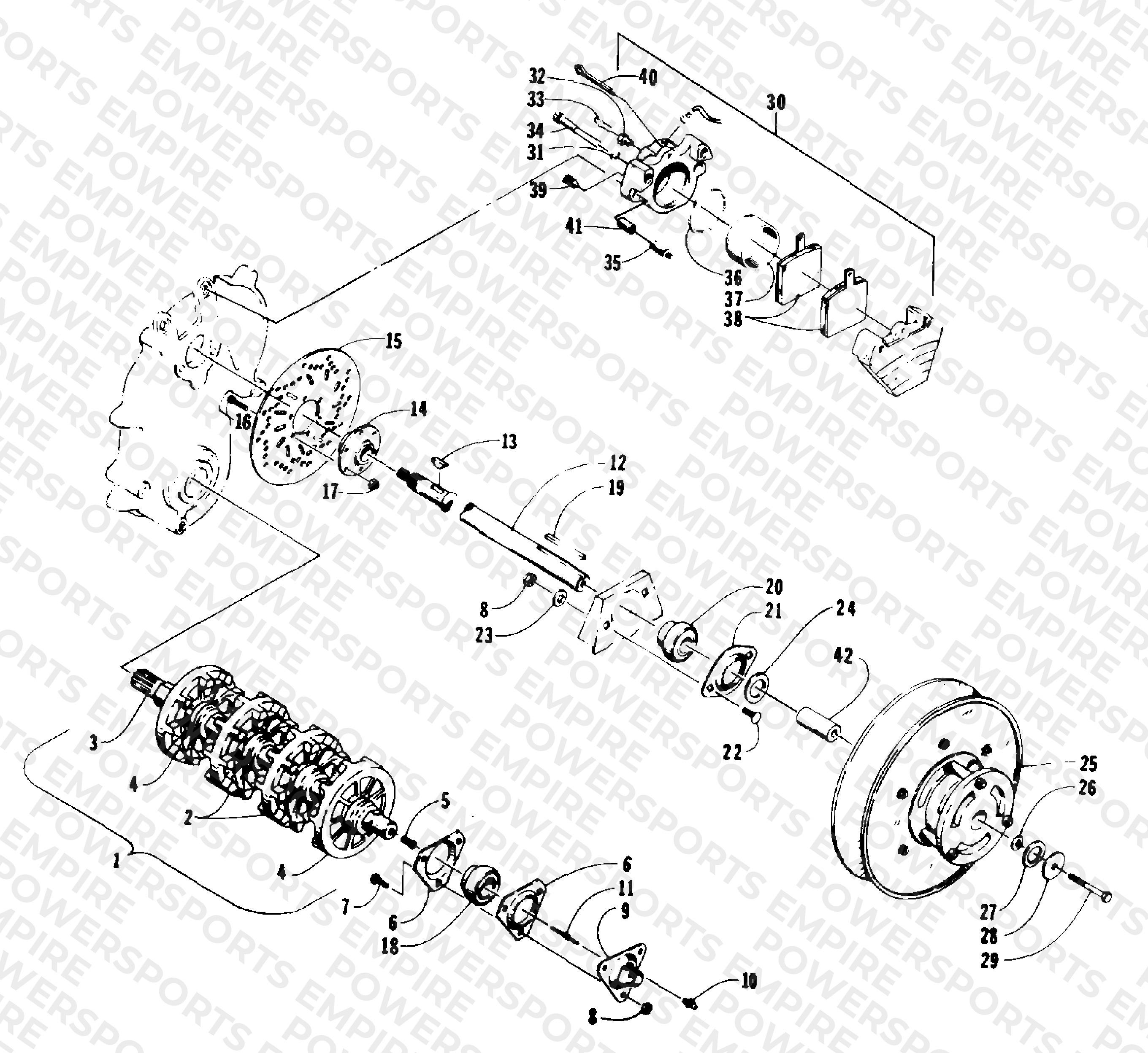 DRIVE TRAIN SHAFTS AND BRAKE ASSEMBLIES