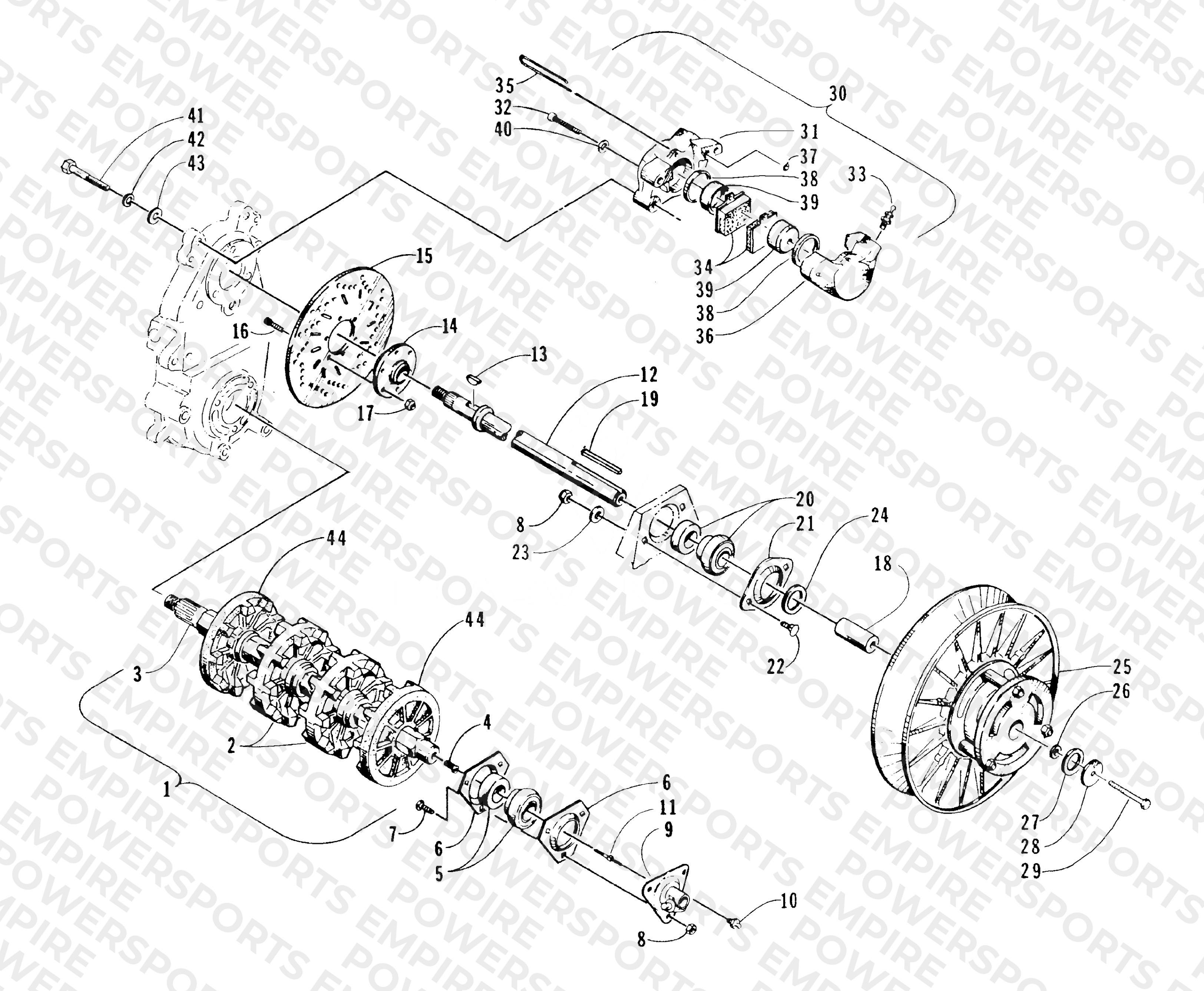 DRIVE TRAIN SHAFTS AND BRAKE ASSEMBLIES
