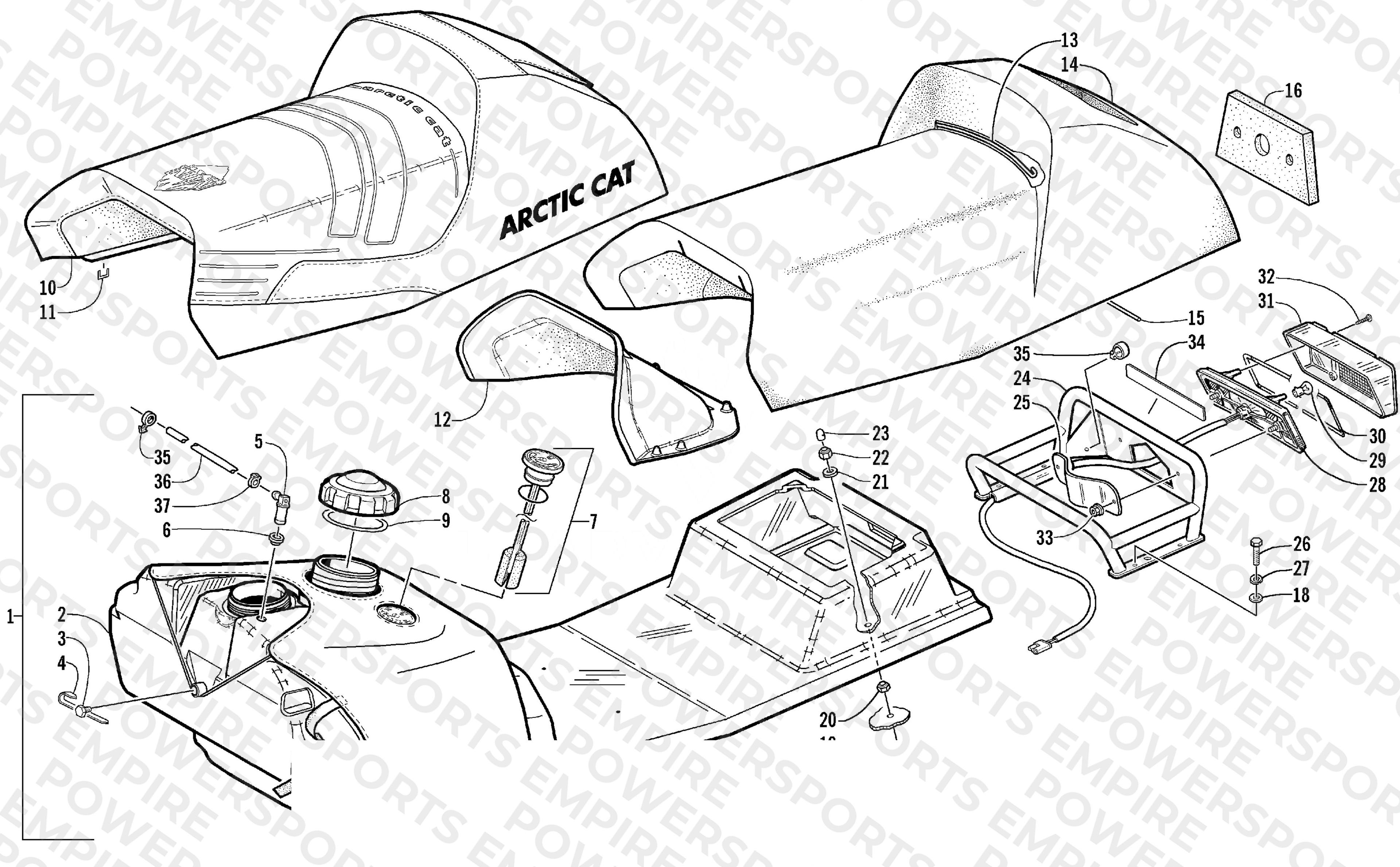 GAS TANK, SEAT, RACK, AND TAILLIGHT ASSEMBLY