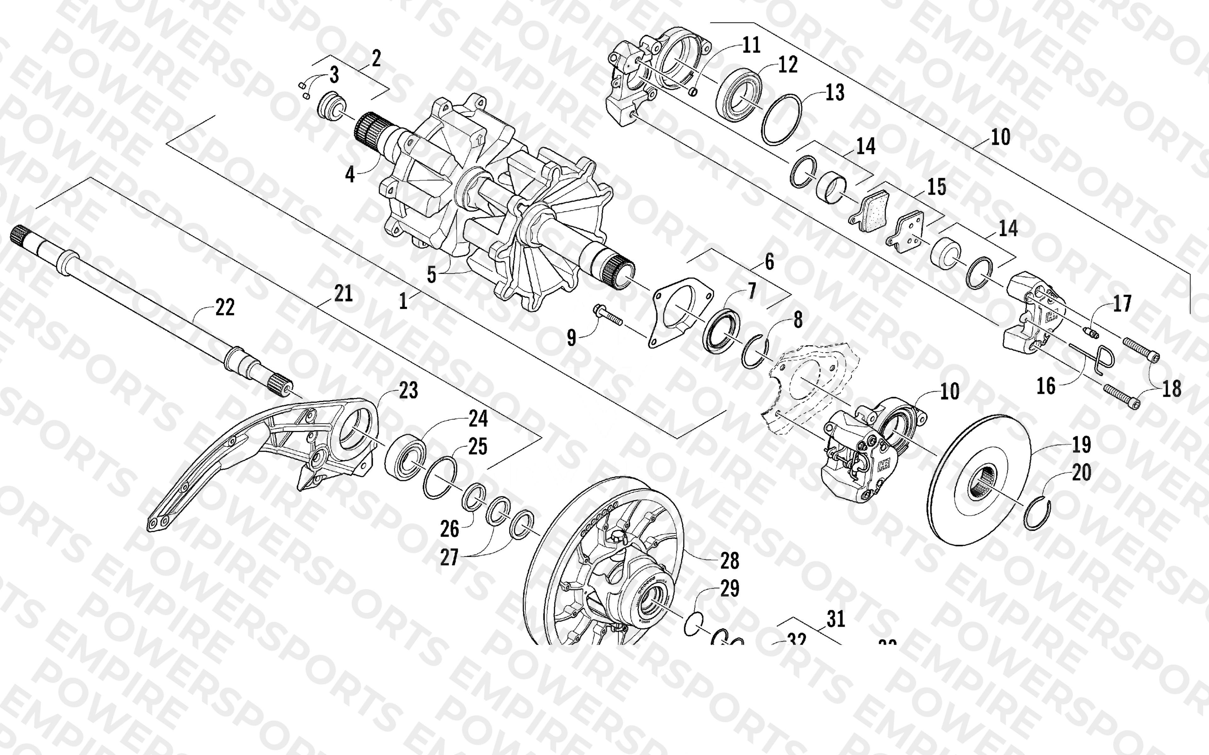 DRIVE TRAIN SHAFTS AND BRAKE ASSEMBLIES