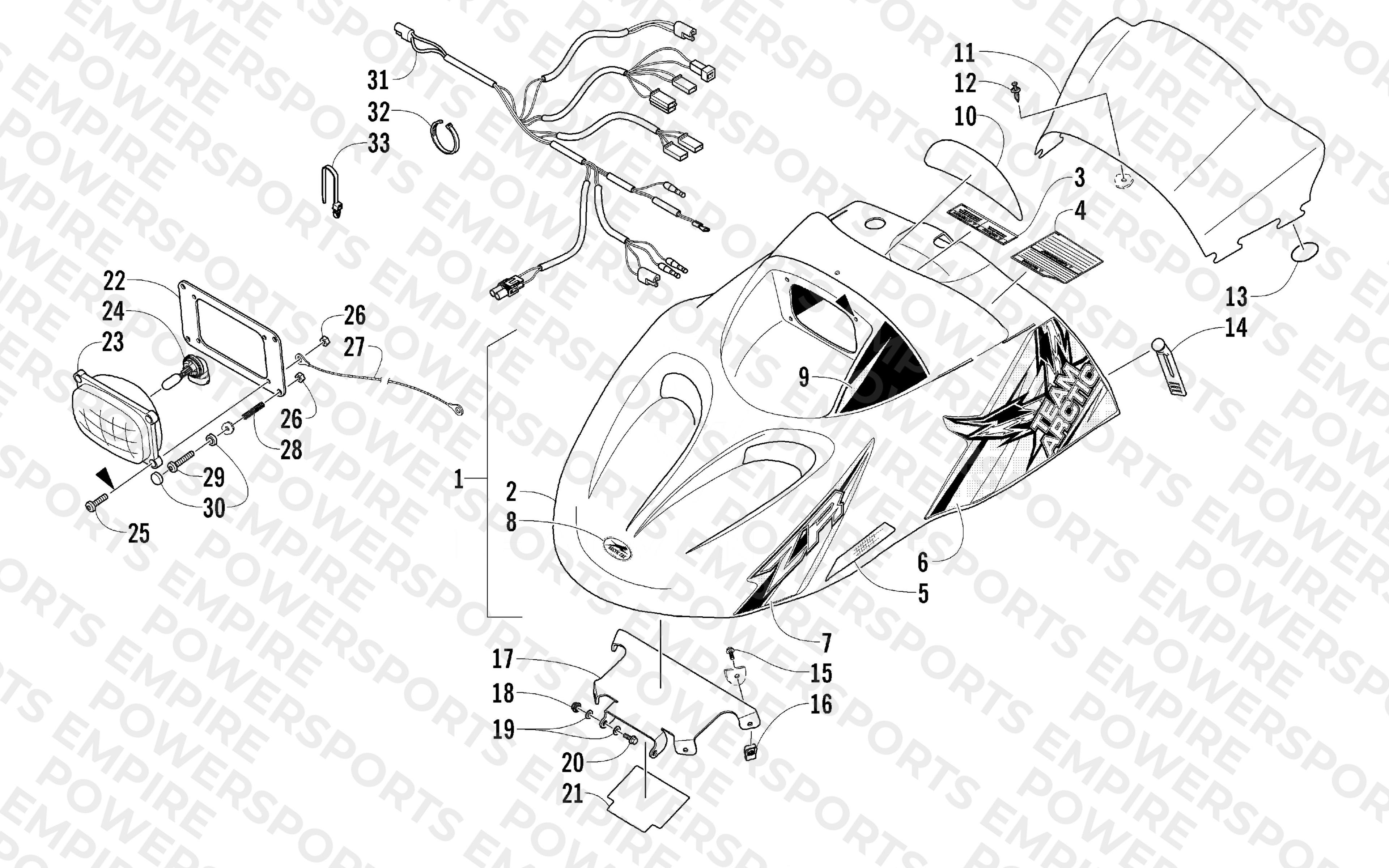 HOOD, HEADLIGHT, AND WINDSHIELD ASSEMBLY