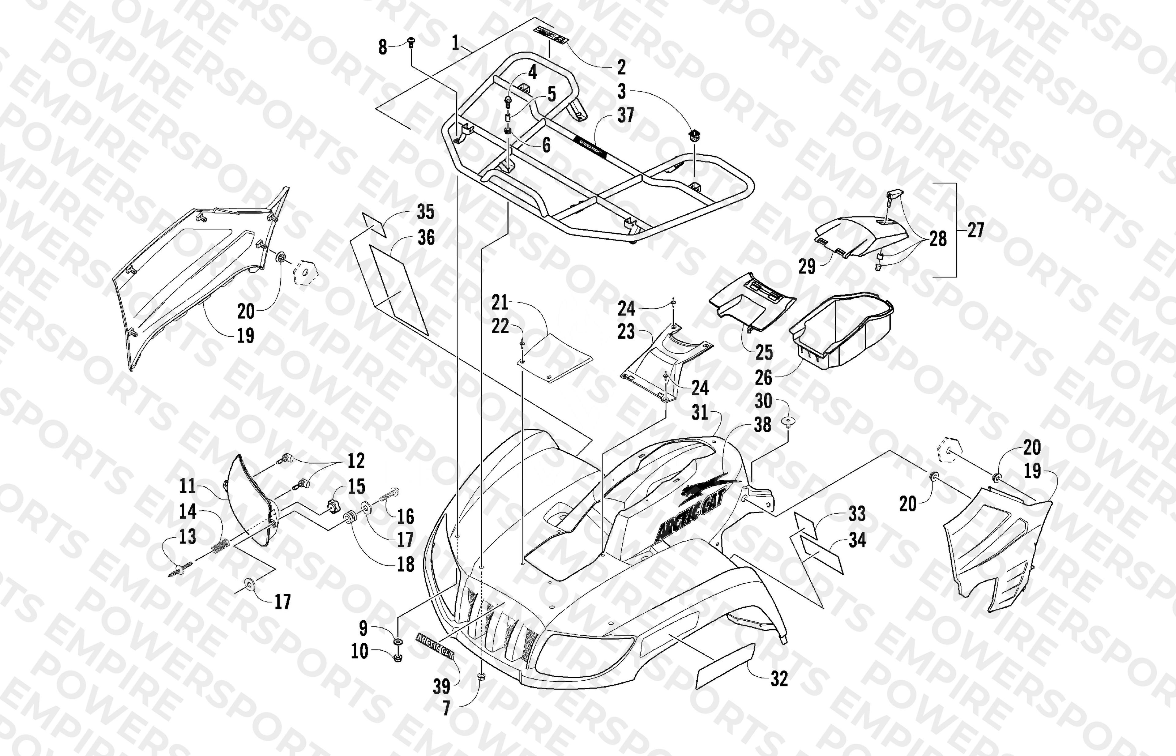 FRONT RACK, BODY PANEL, AND HEADLIGHT ASSEMBLIES