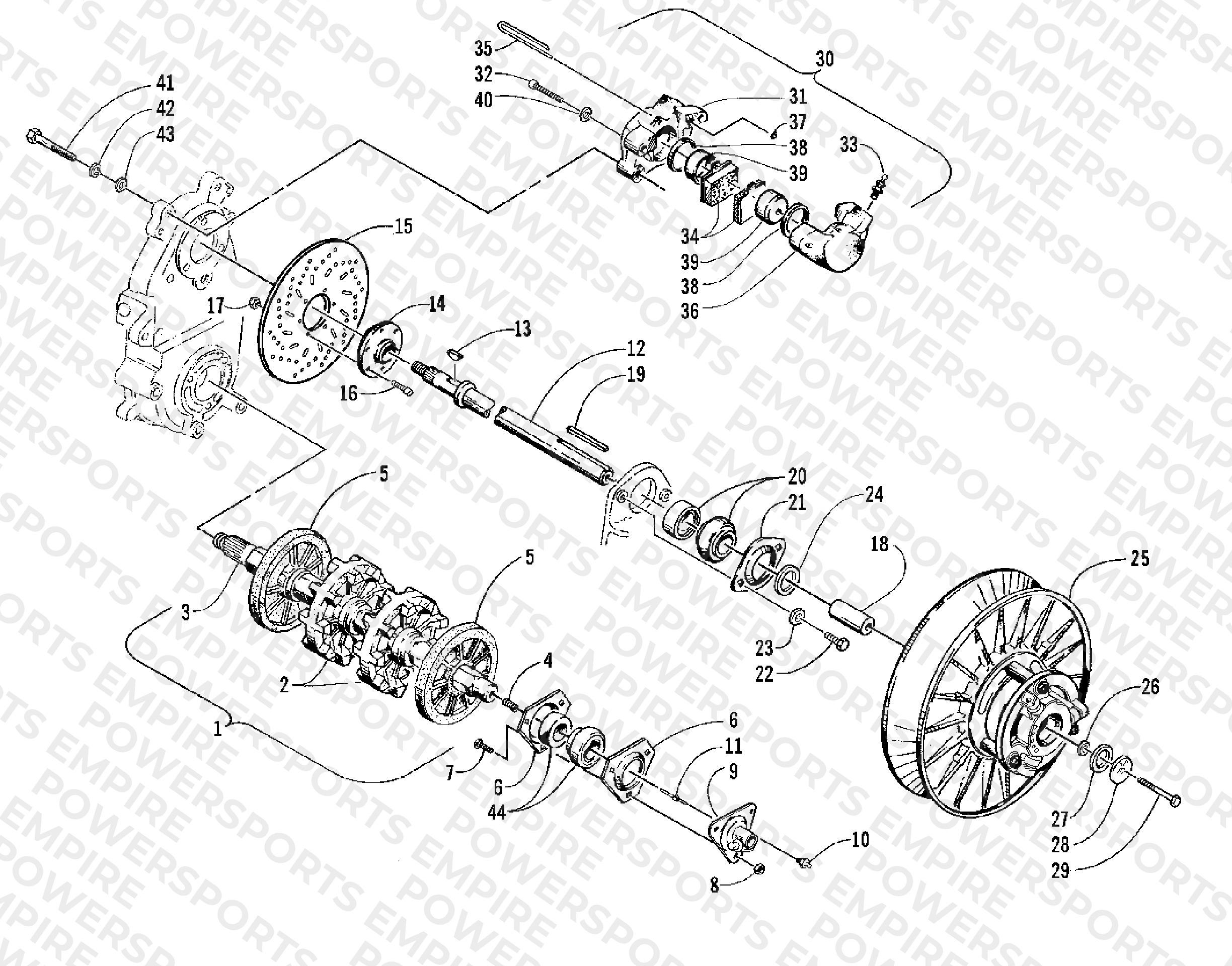 DRIVE TRAIN SHAFTS AND BRAKE ASSEMBLIES