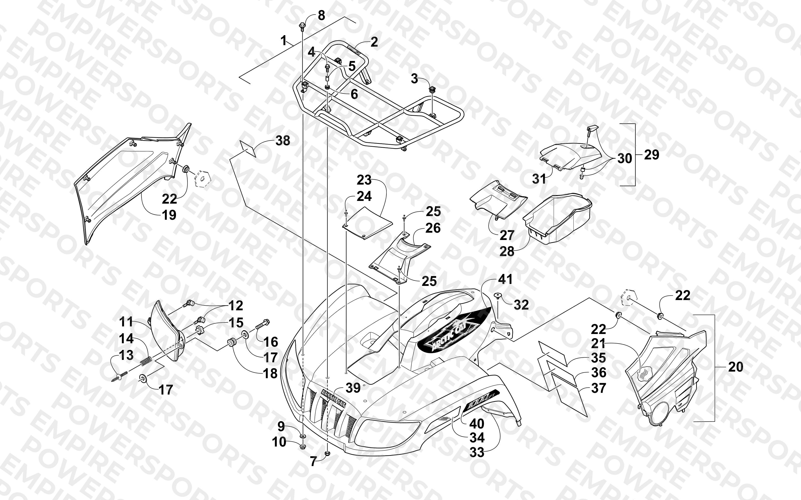 FRONT RACK, BODY PANEL, AND HEADLIGHT ASSEMBLIES