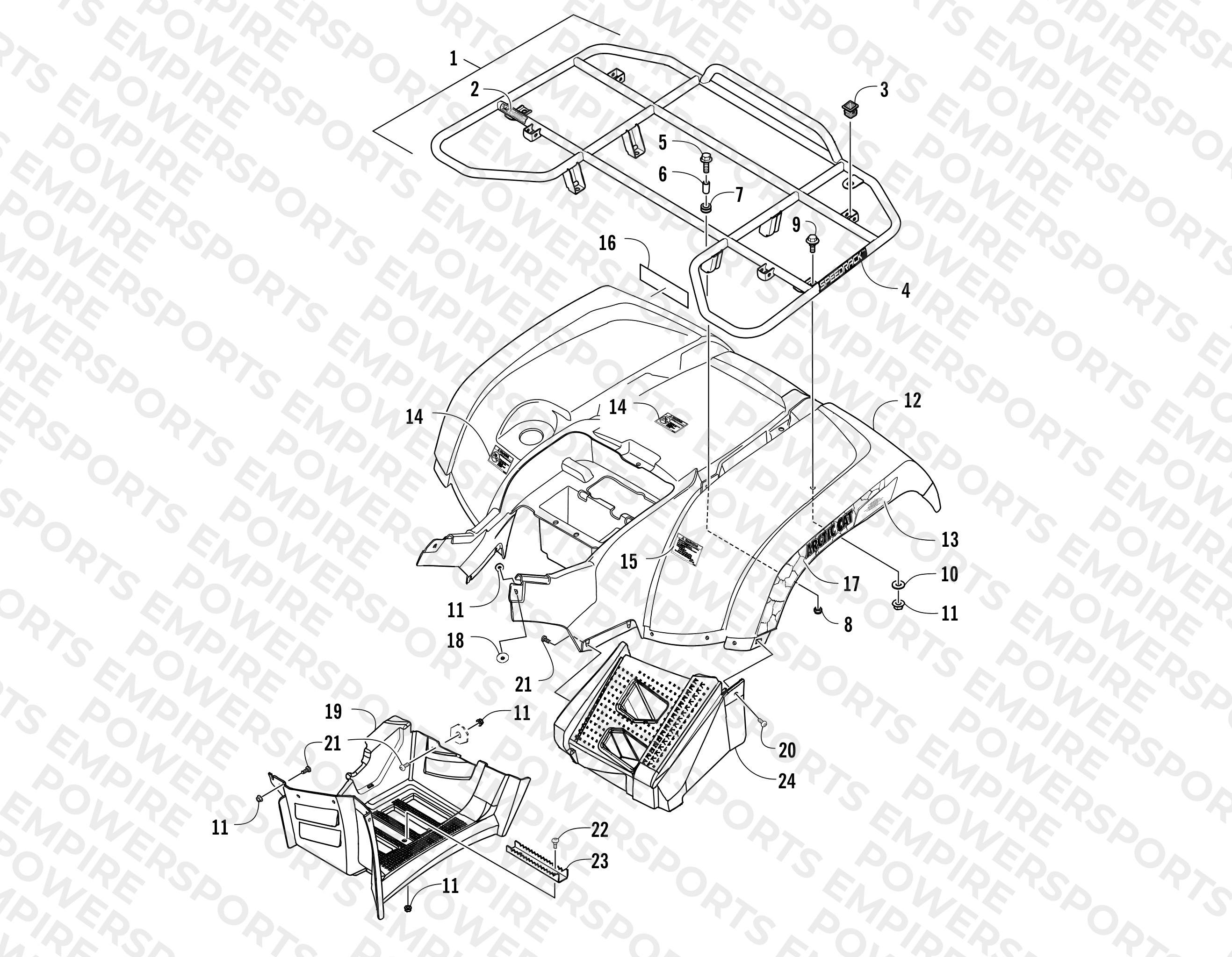 REAR RACK, BODY PANEL, AND FOOTWELL ASSEMBLIES