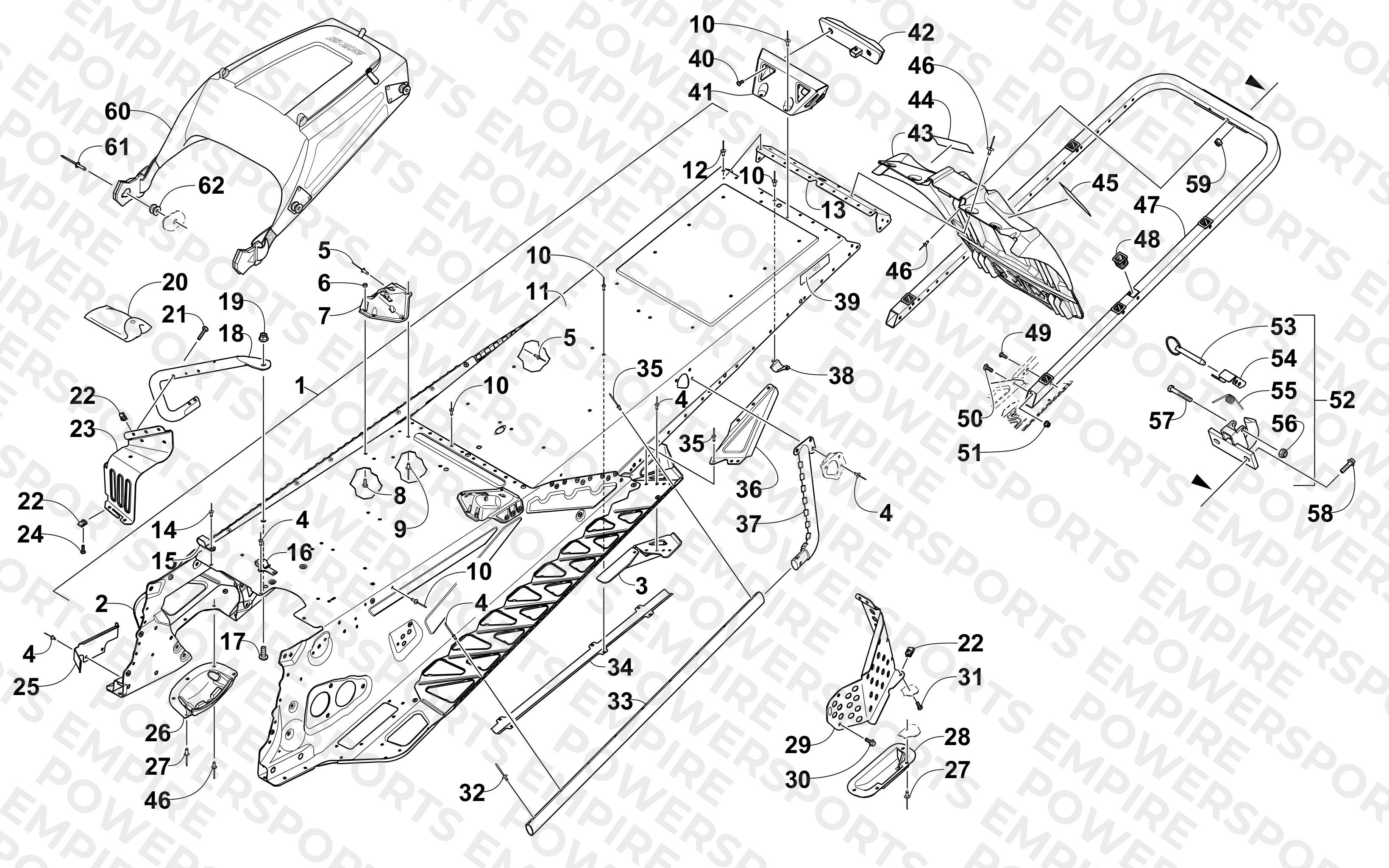 TUNNEL, REAR BUMPER, AND SNOWFLAP ASSEMBLY