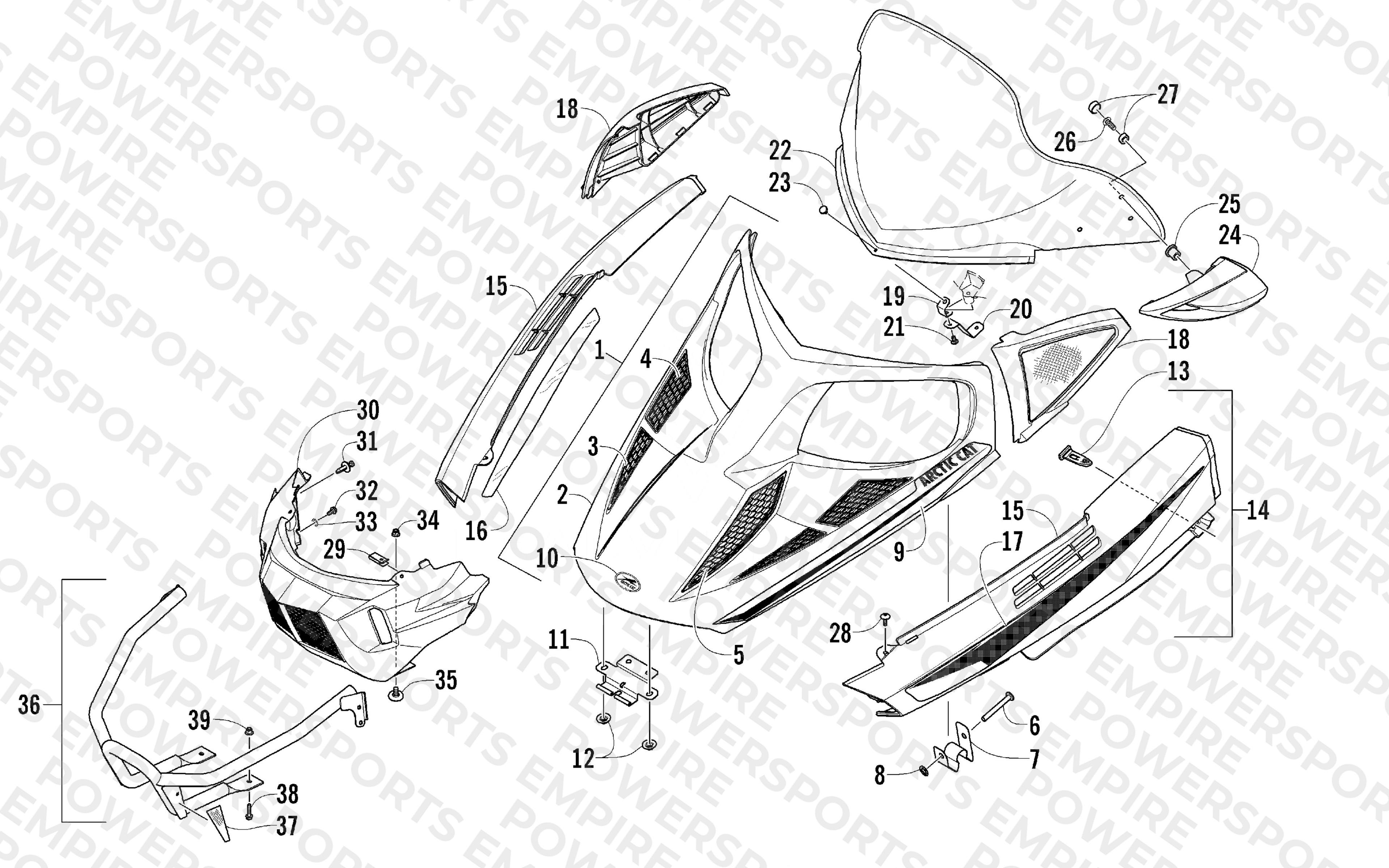 HOOD, WINDSHIELD, AND FRONT BUMPER ASSEMBLY