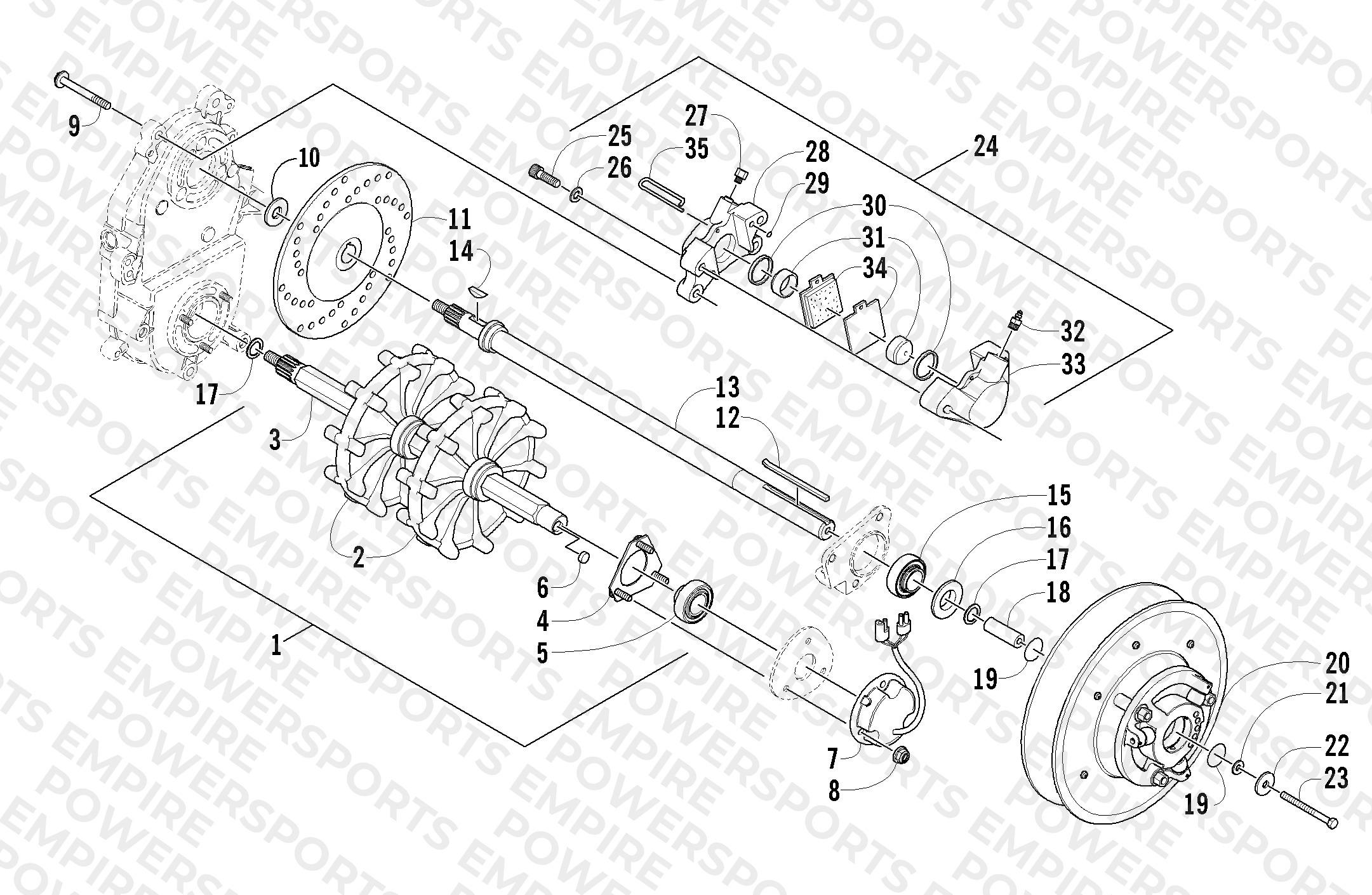 DRIVE TRAIN SHAFTS AND BRAKE ASSEMBLIES