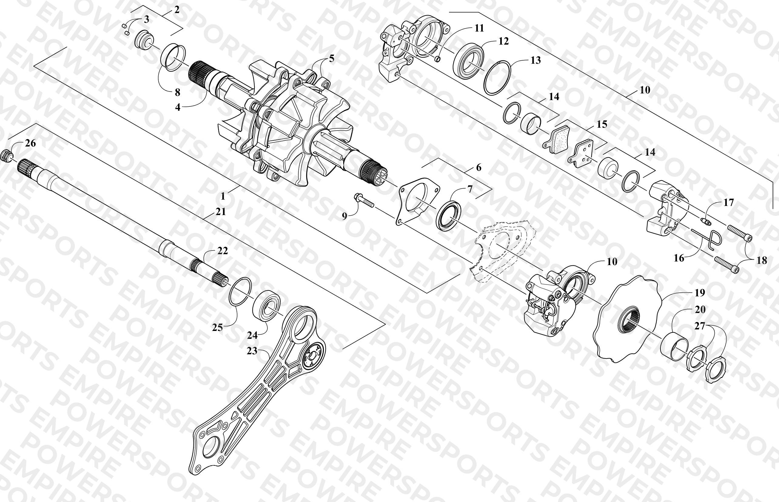 DRIVE TRAIN SHAFTS AND BRAKE ASSEMBLIES