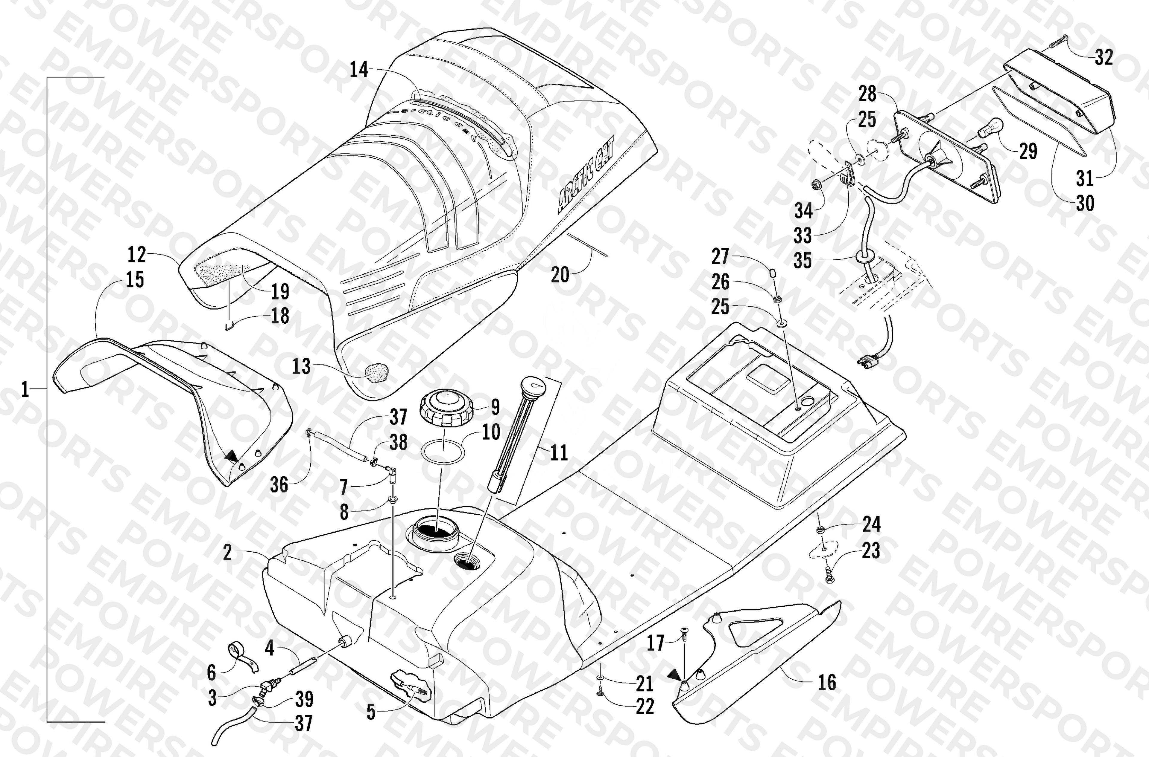 GAS TANK, SEAT, AND TAILLIGHT ASSEMBLY