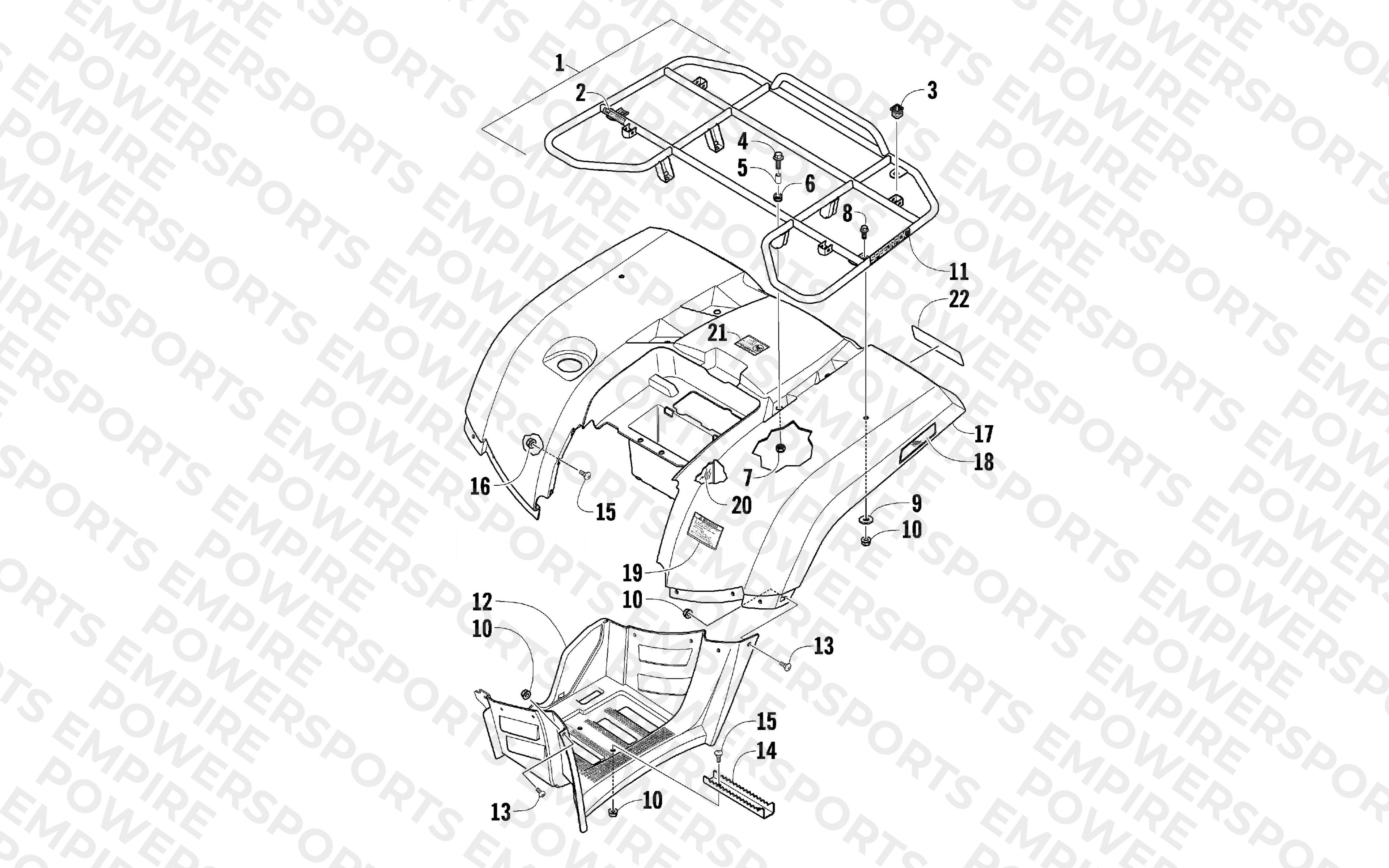 REAR RACK, BODY PANEL, AND FOOTWELL ASSEMBLIES