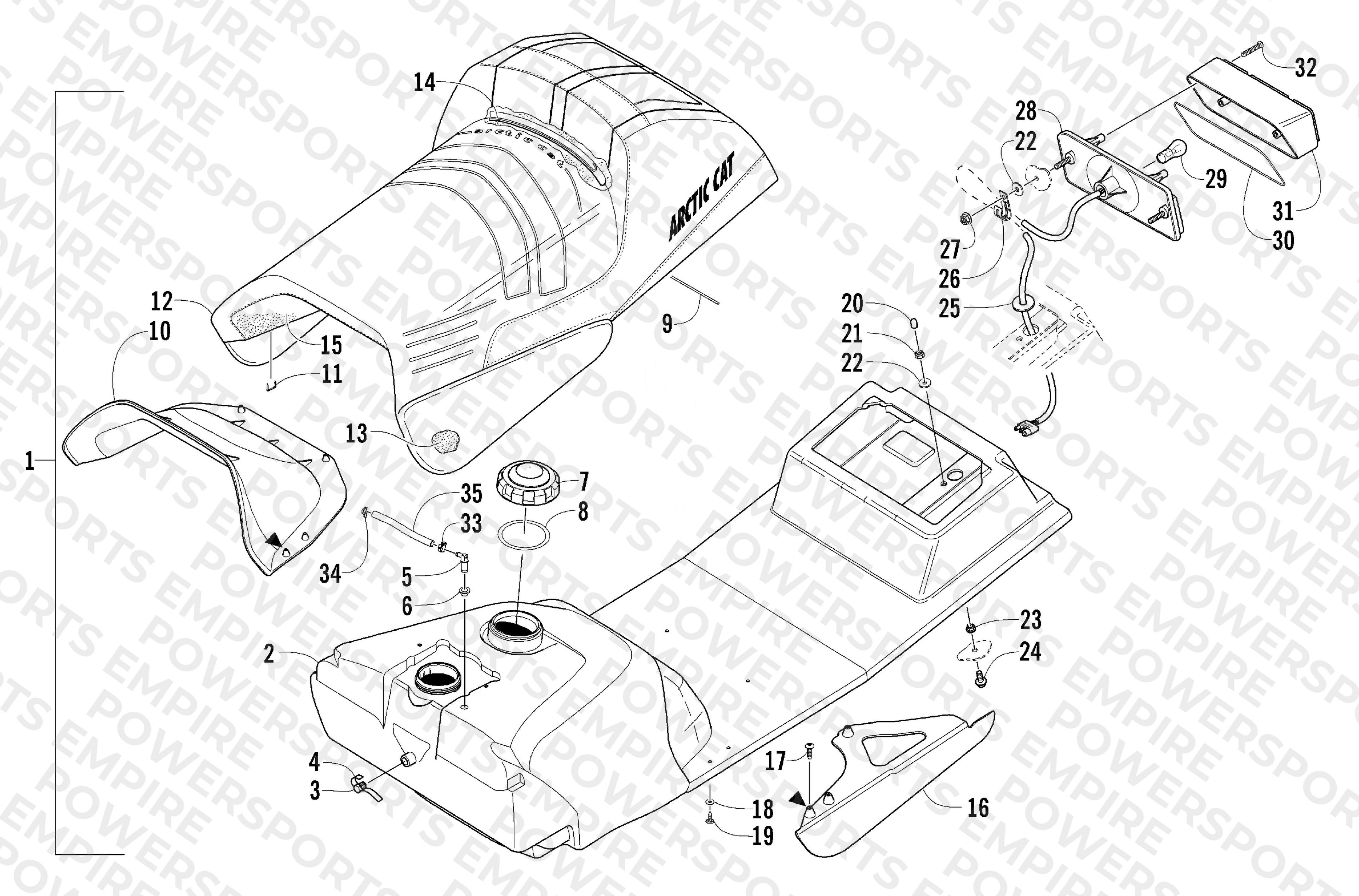 GAS TANK, SEAT, AND TAILLIGHT ASSEMBLY