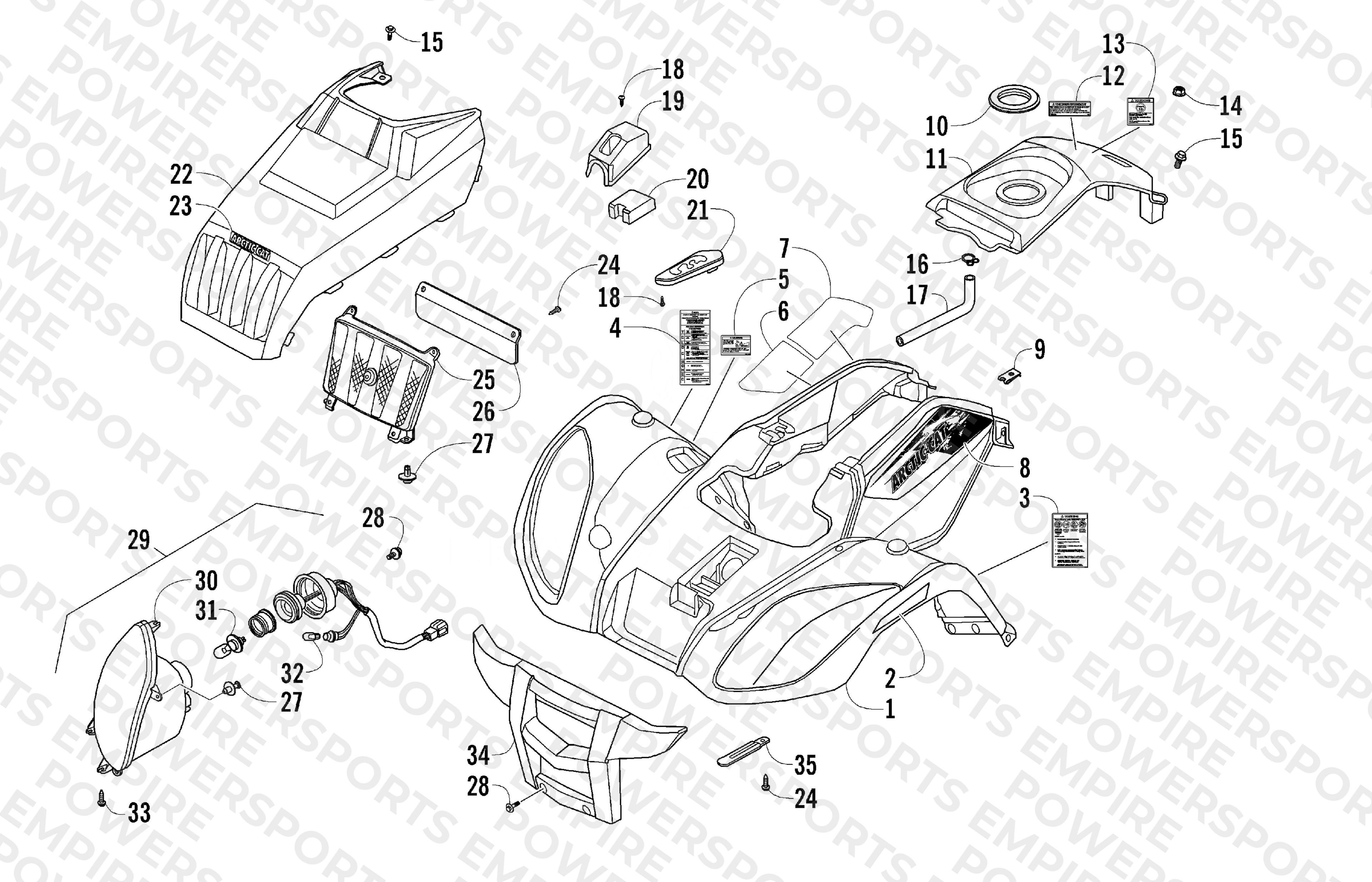 FRONT BODY PANEL AND HEADLIGHT ASSEMBLIES