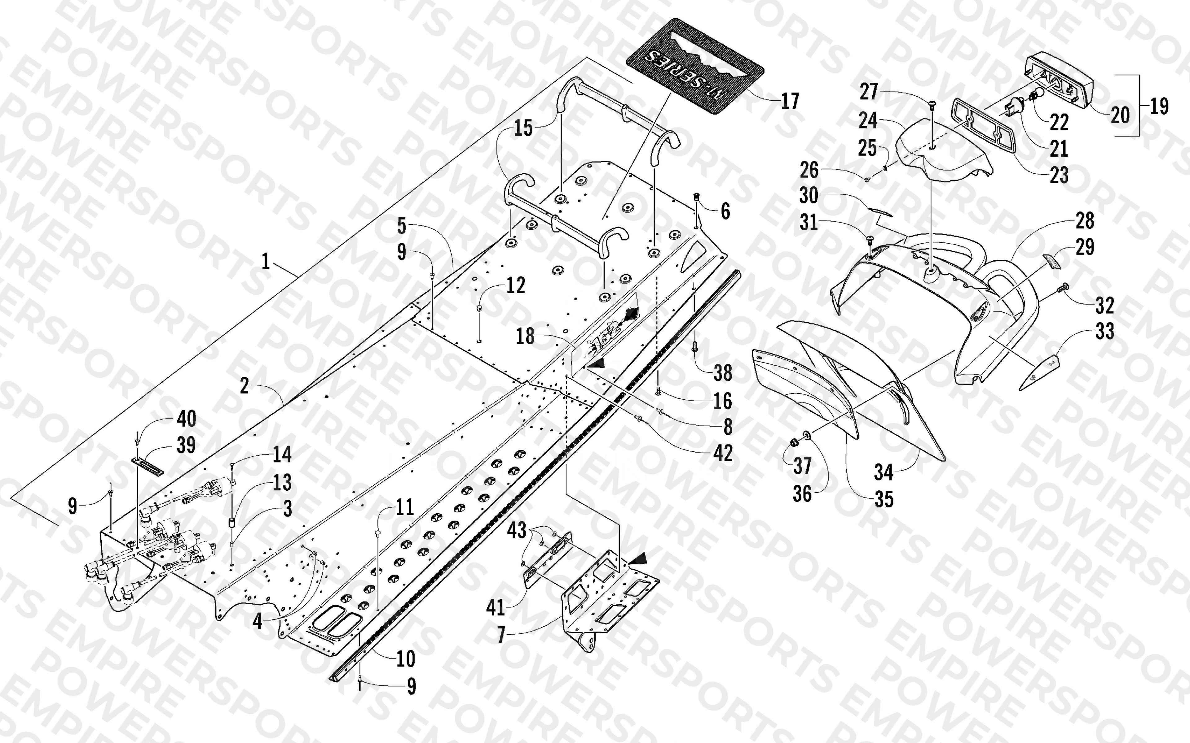 TUNNEL, REAR BUMPER, AND TAILLIGHT ASSEMBLY