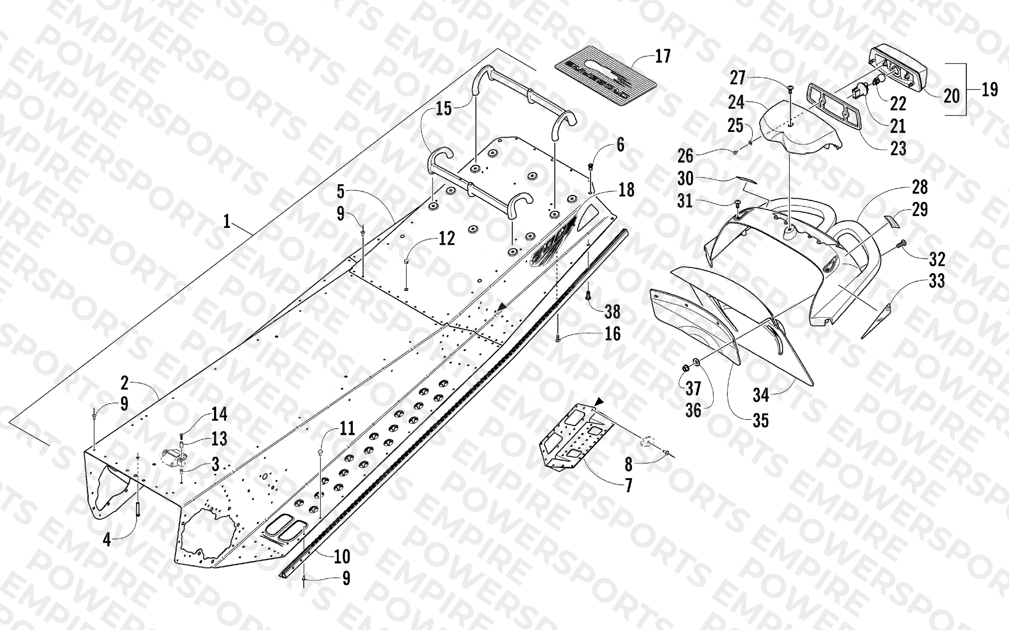 TUNNEL, REAR BUMPER, AND TAILLIGHT ASSEMBLY