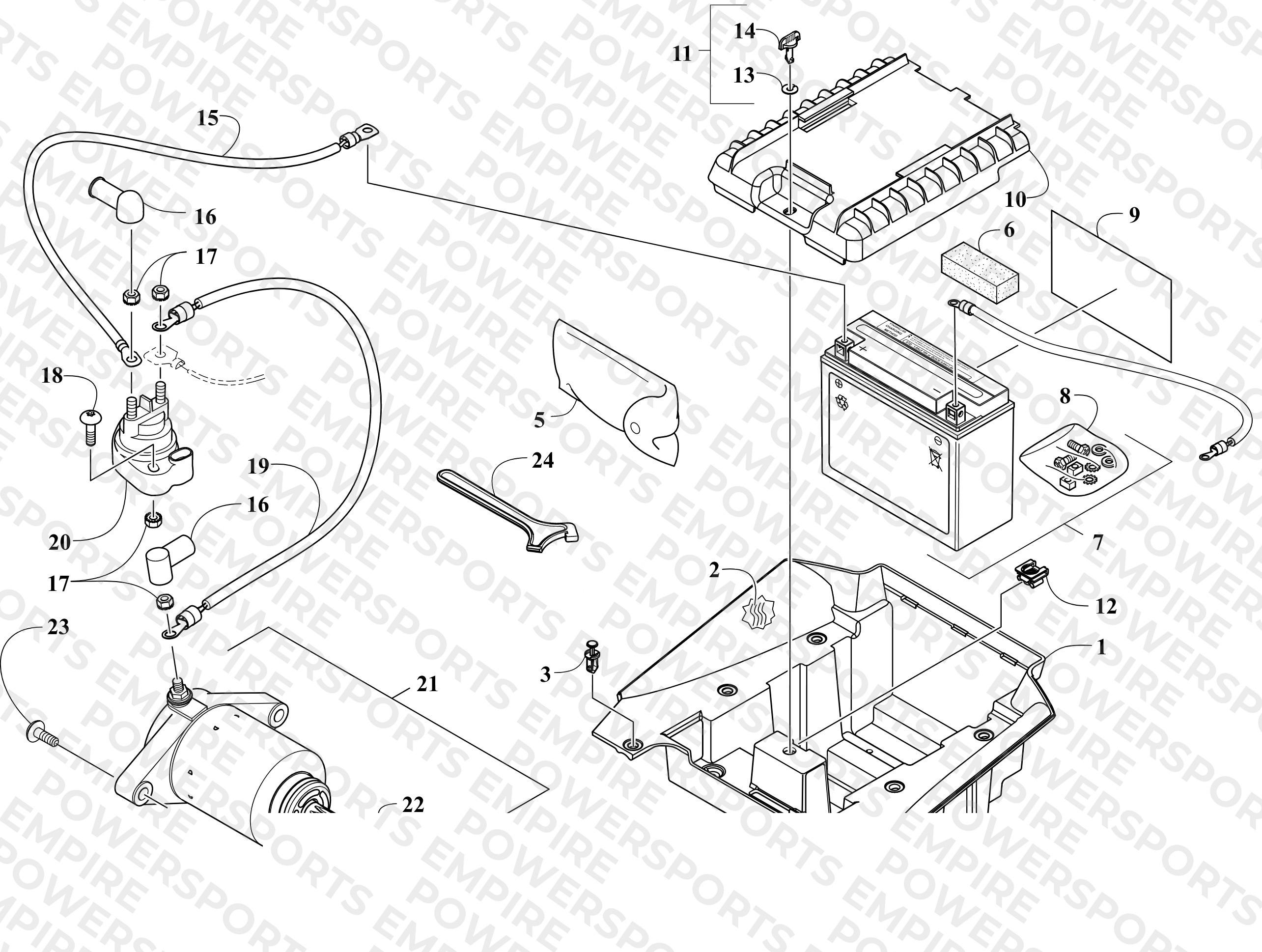 BATTERY AND STARTER ASSEMBLY