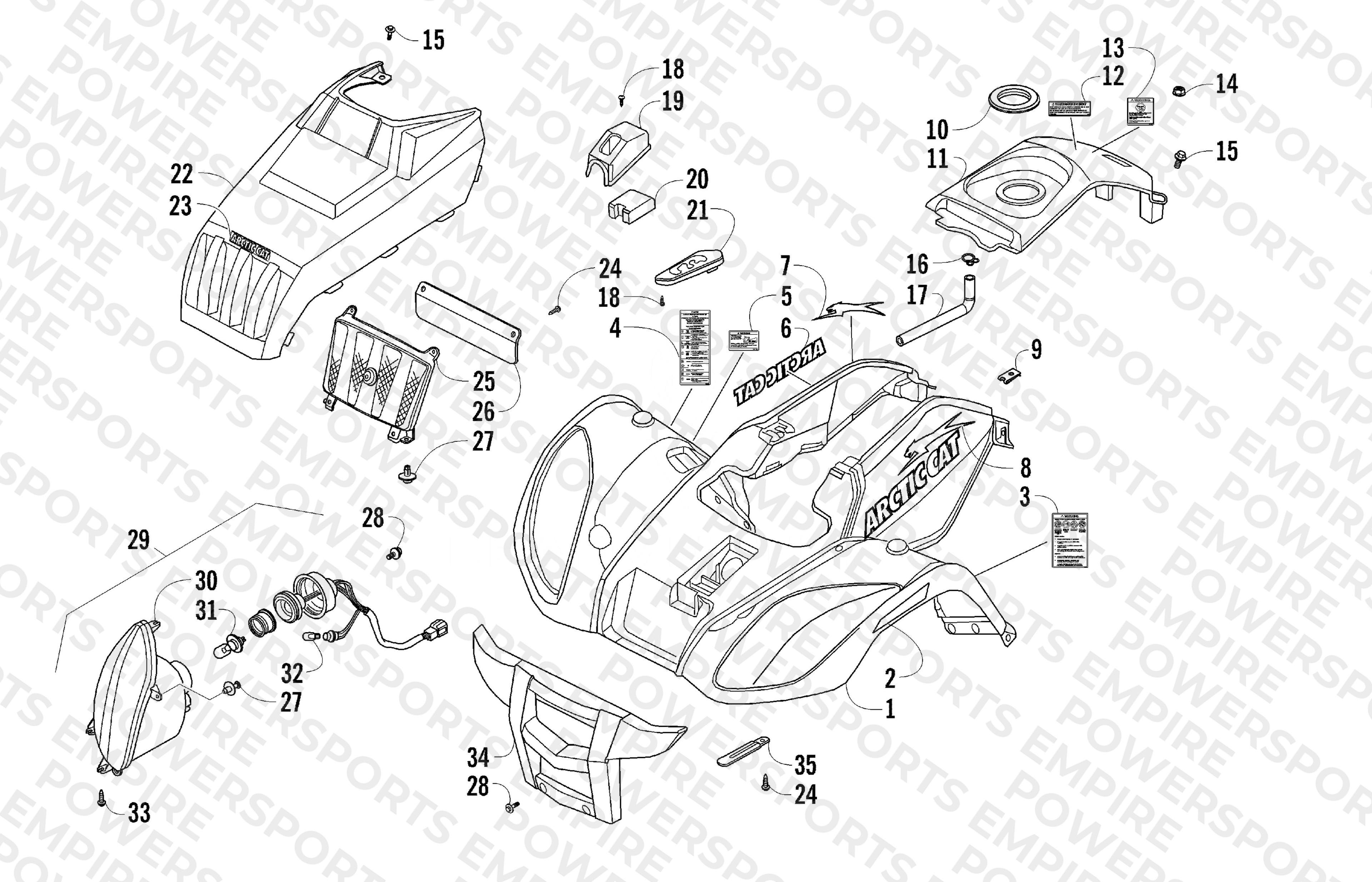 FRONT BODY PANEL AND HEADLIGHT ASSEMBLIES