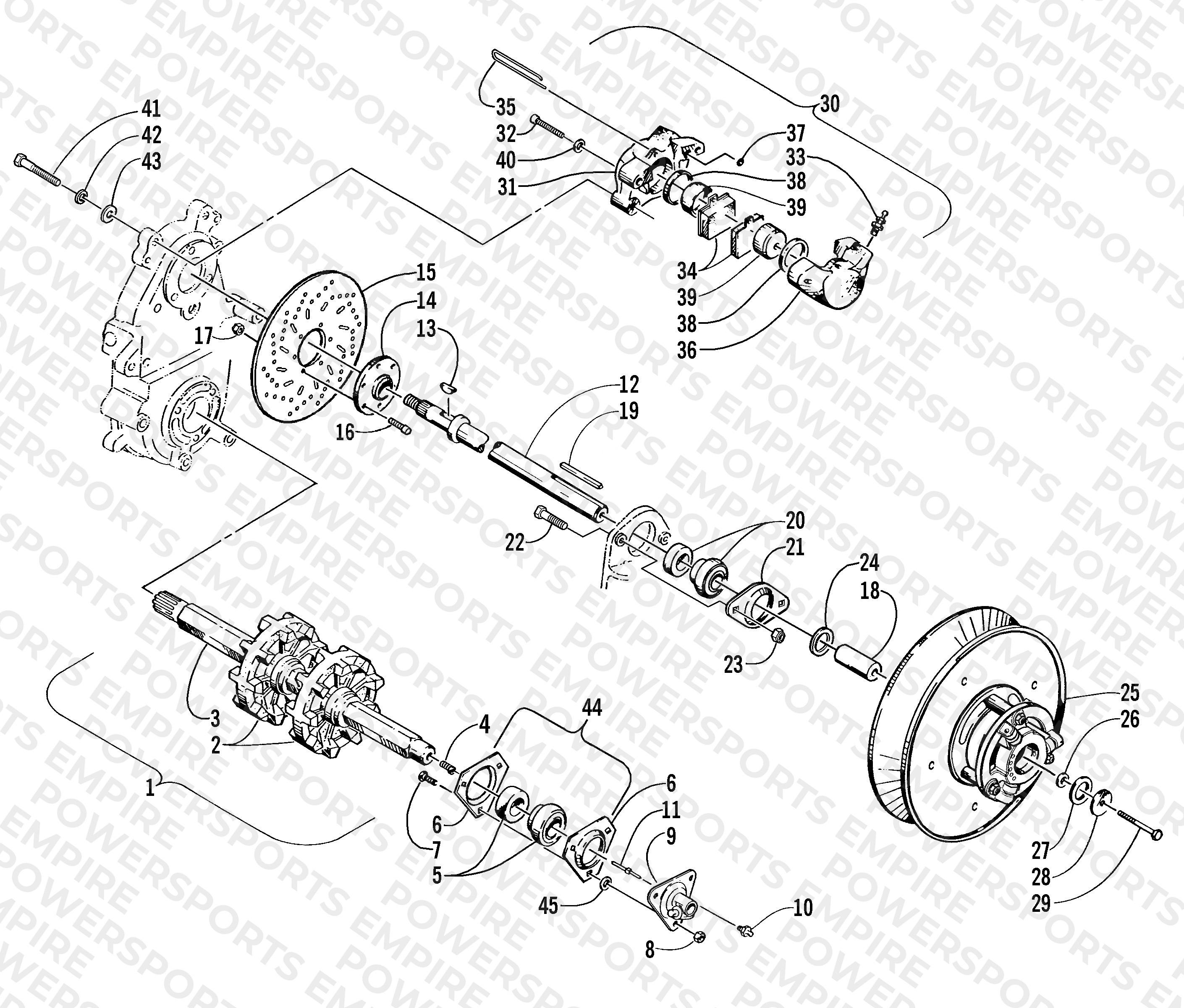 DRIVE TRAIN SHAFTS AND BRAKE ASSEMBLIES
