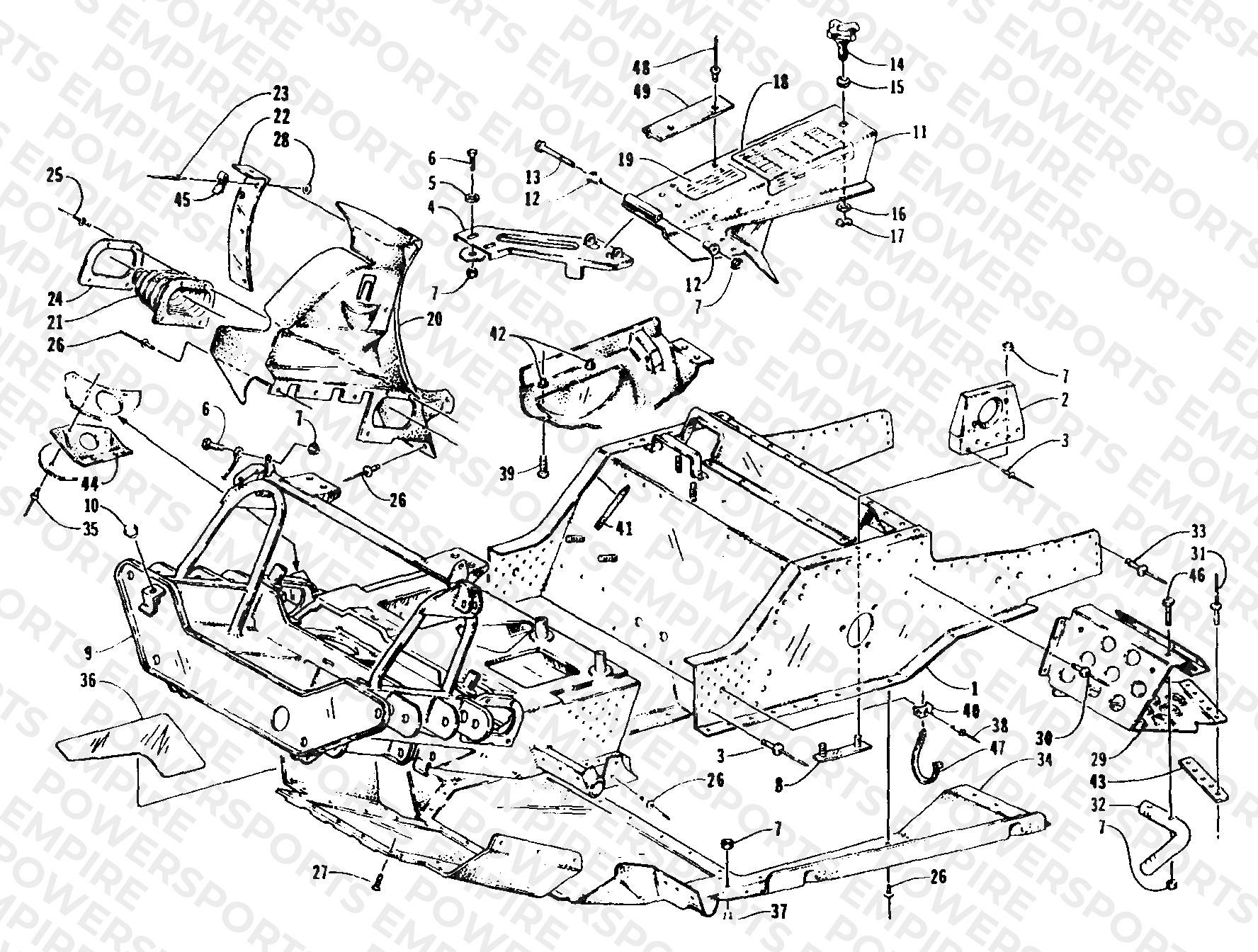 FRONT FRAME, BELLY PAN AND FOOTREST ASSEMBLY