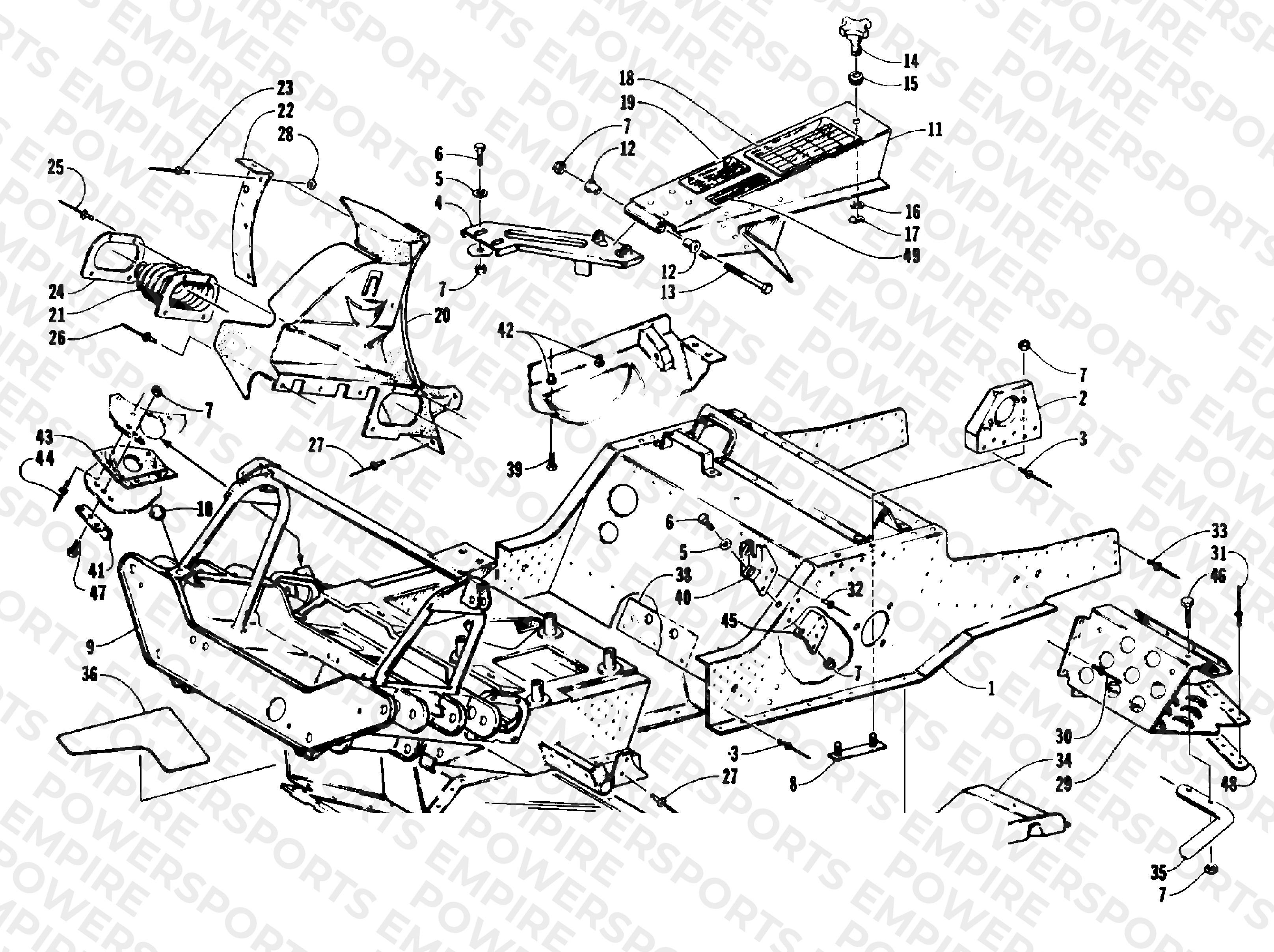 FRONT FRAME, BELLY PAN AND FOOTREST ASSEMBLY