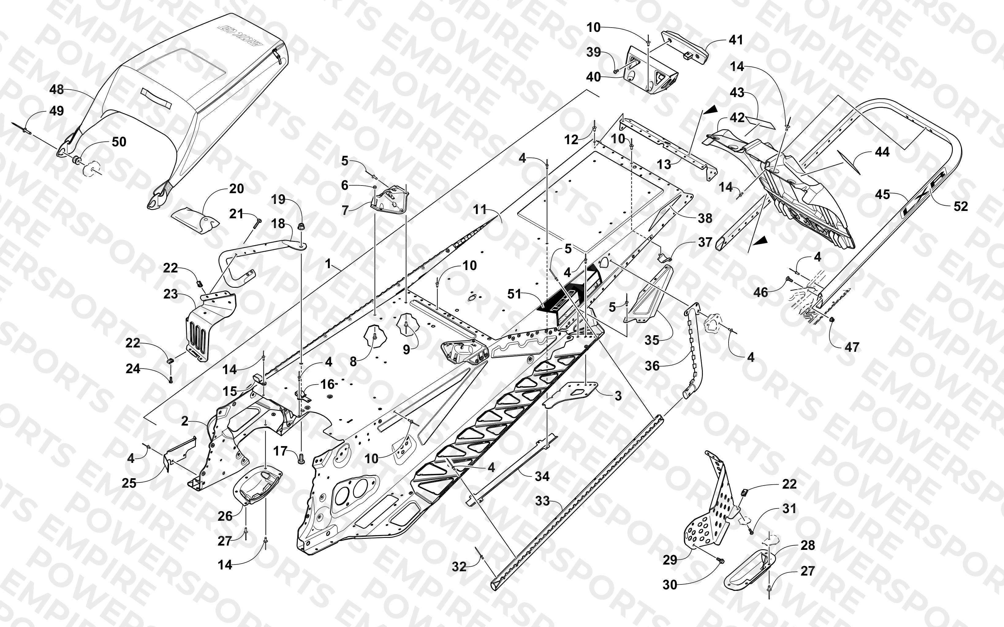 TUNNEL, REAR BUMPER, AND SNOWFLAP ASSEMBLY