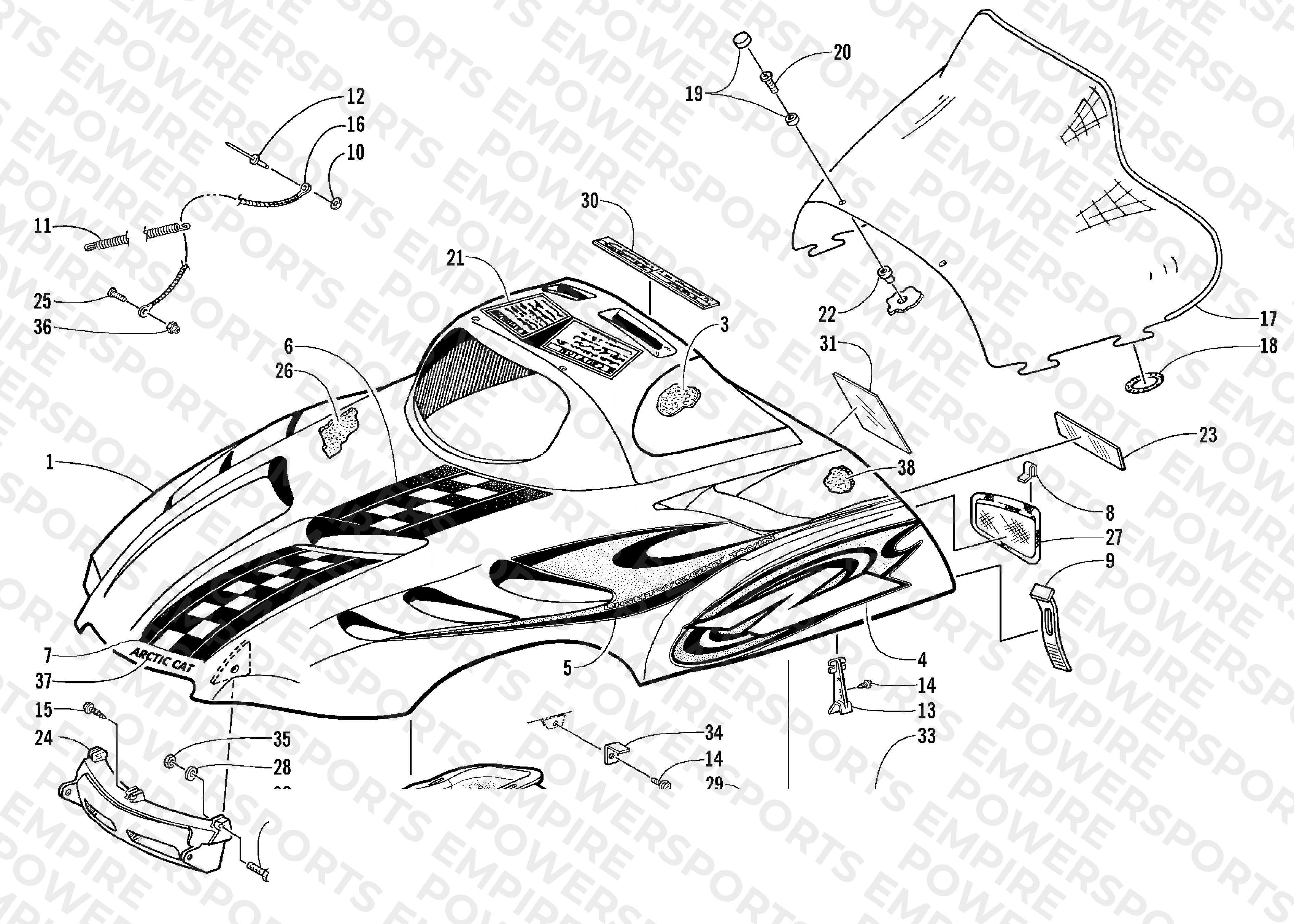 HOOD AND WINDSHIELD ASSEMBLY
