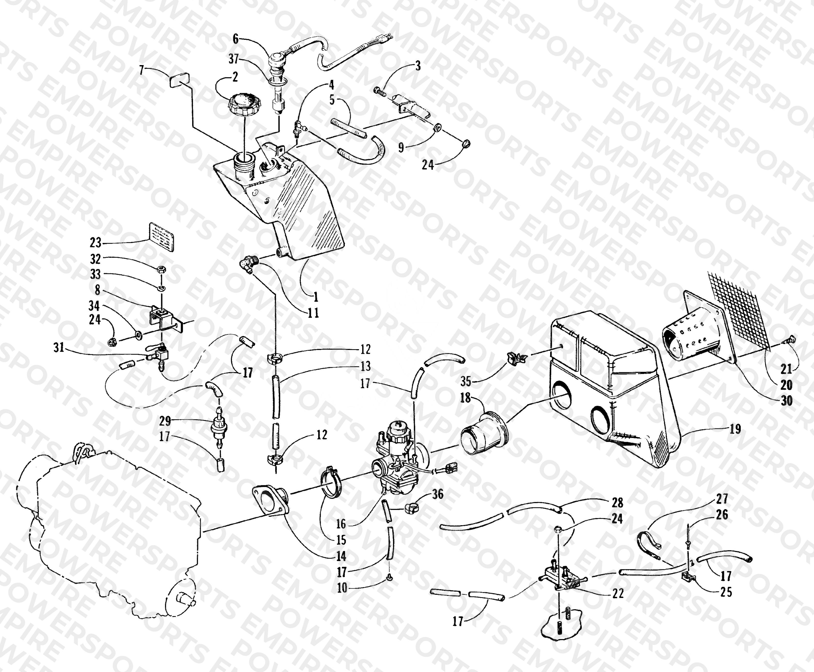 OIL TANK, CARBURETOR, FUEL PUMP, AND SILENCER