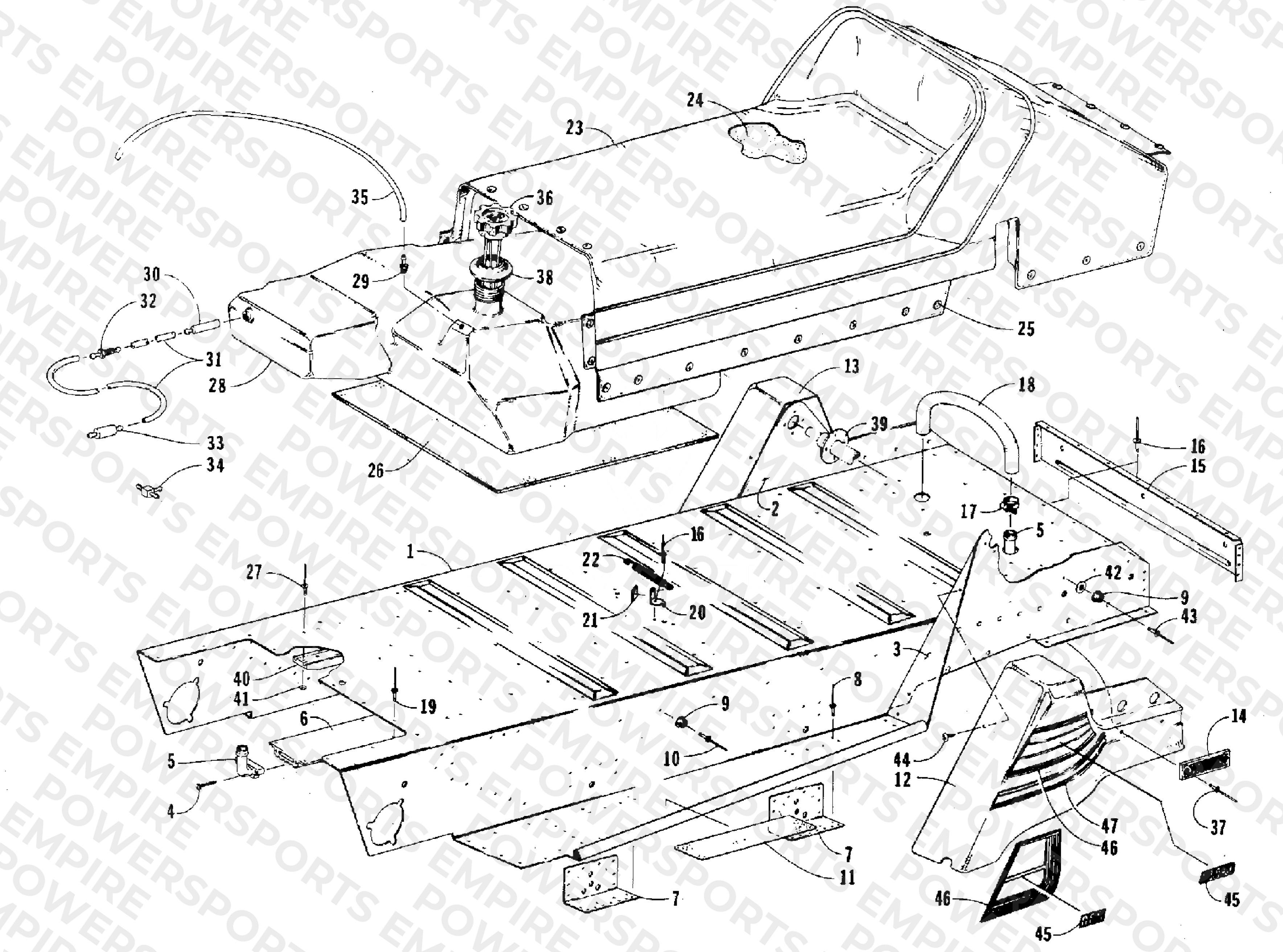 TUNNEL, GAS TANK, AND SEAT