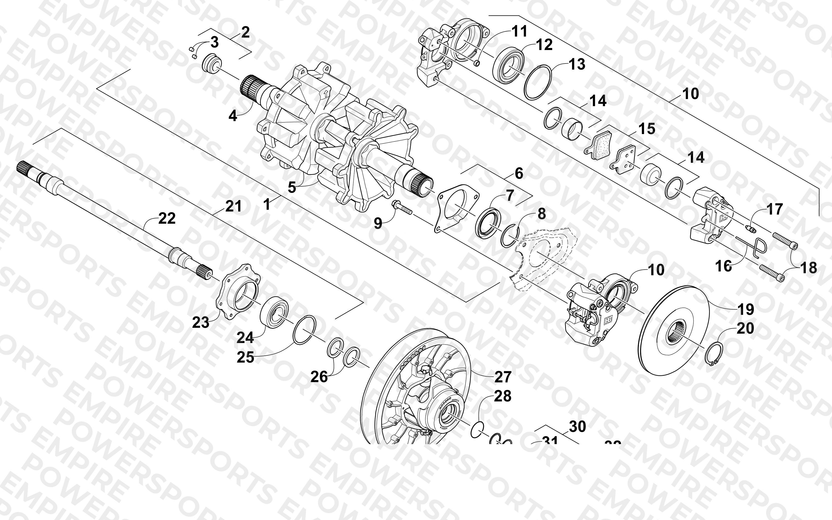 DRIVE TRAIN SHAFTS AND BRAKE ASSEMBLIES