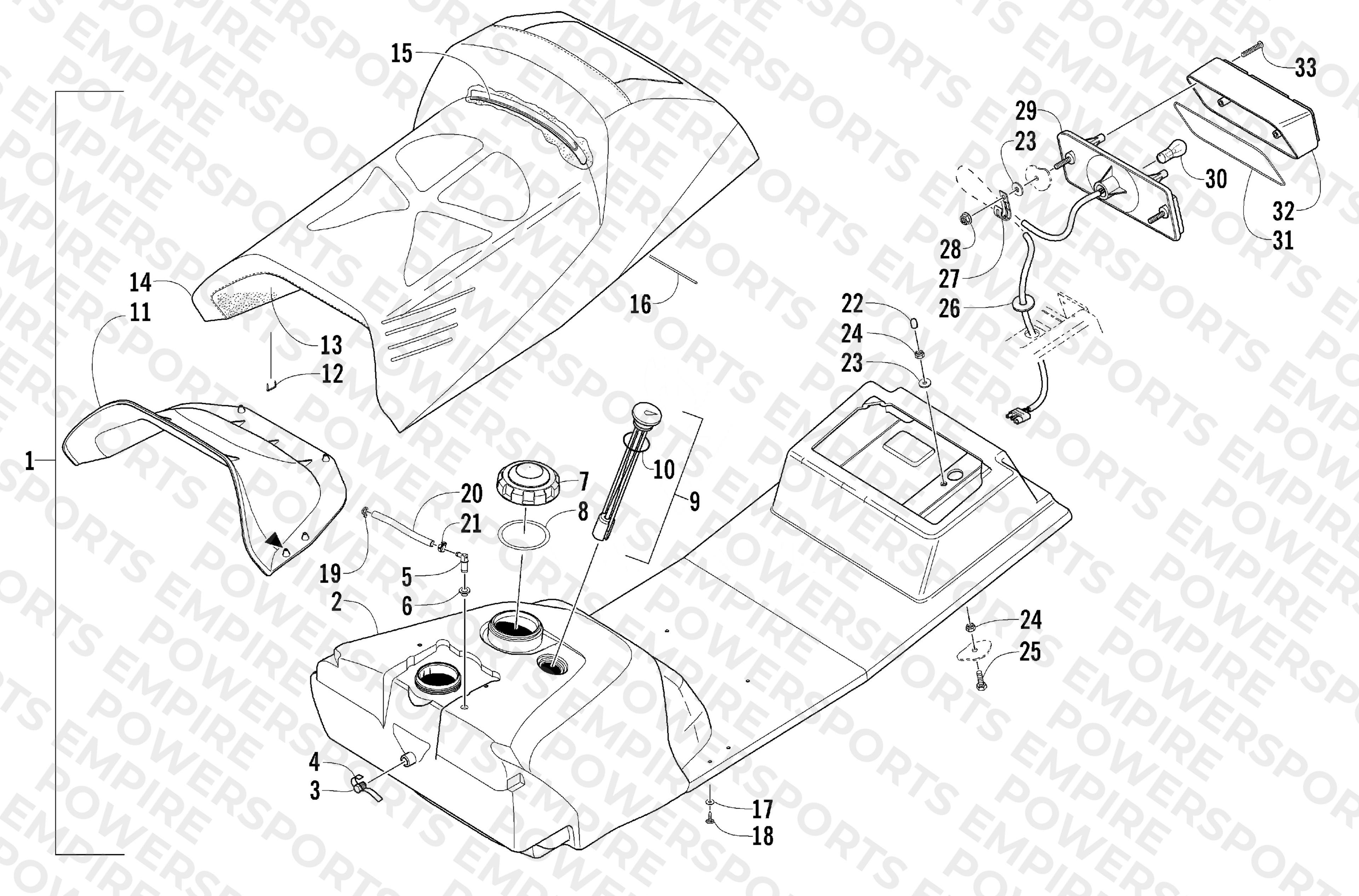 GAS TANK, SEAT, AND TAILLIGHT ASSEMBLY