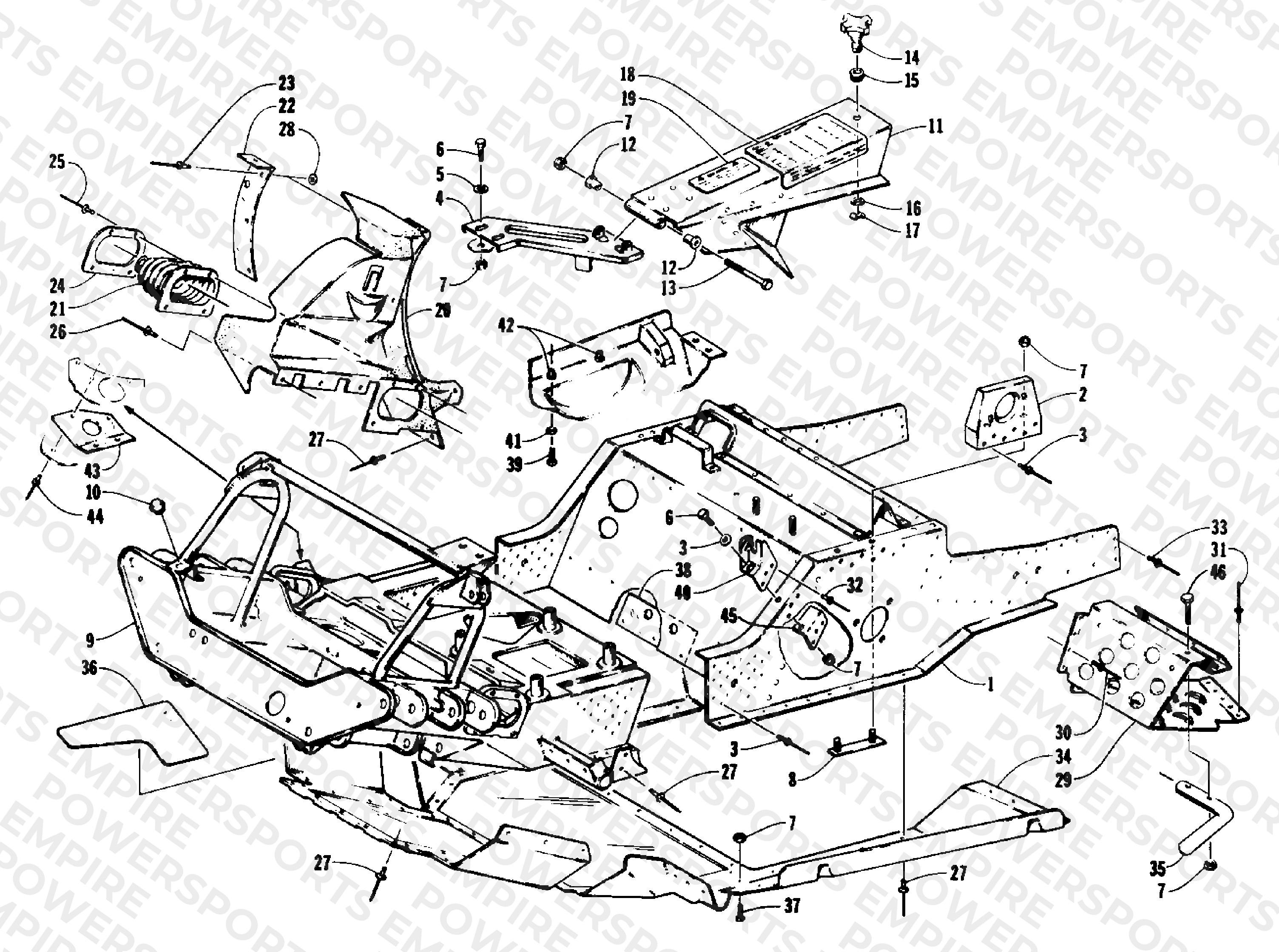 FRONT FRAME, BELLY PAN AND FOOTREST ASSEMBLY