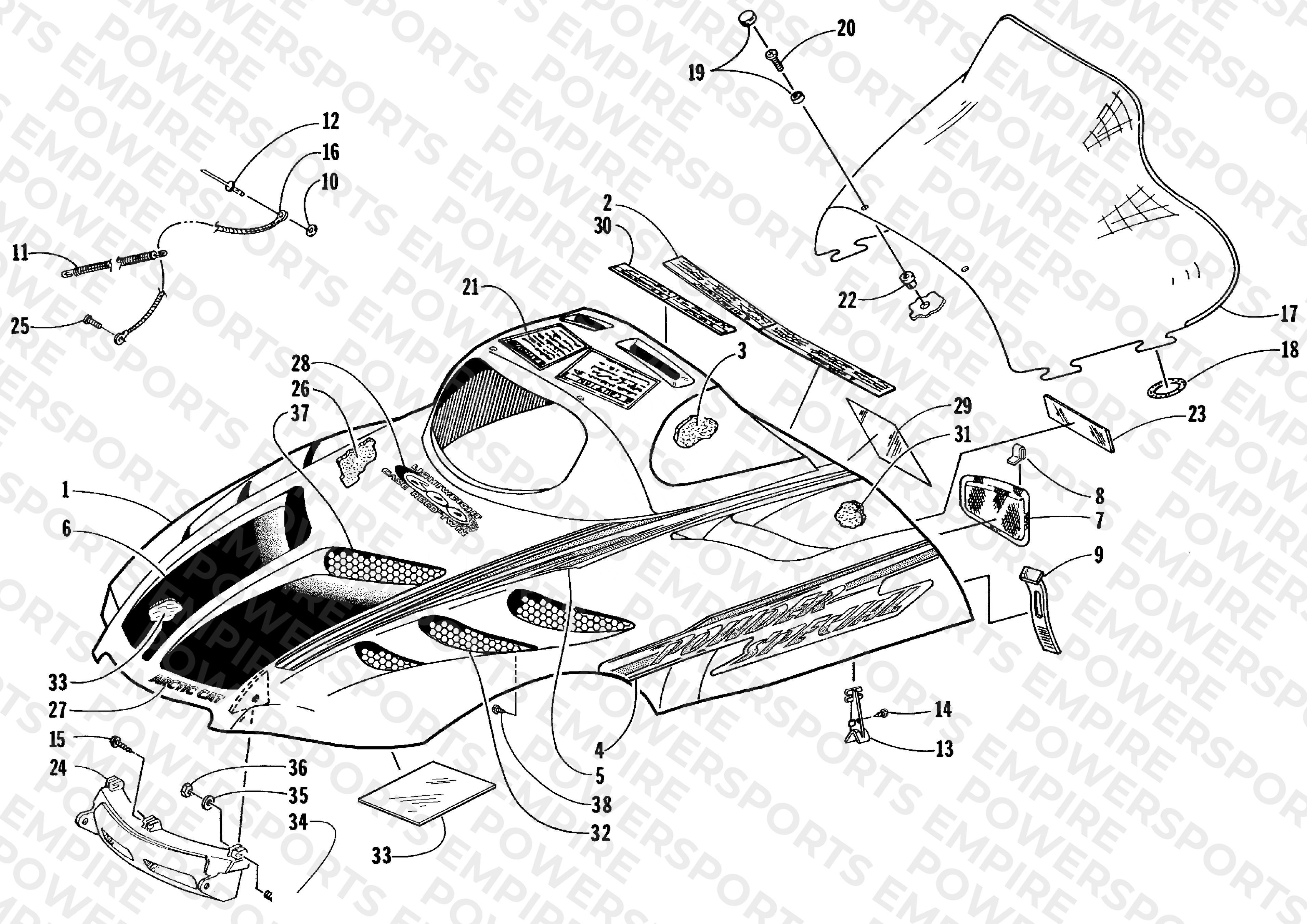 HOOD AND WINDSHIELD ASSEMBLY