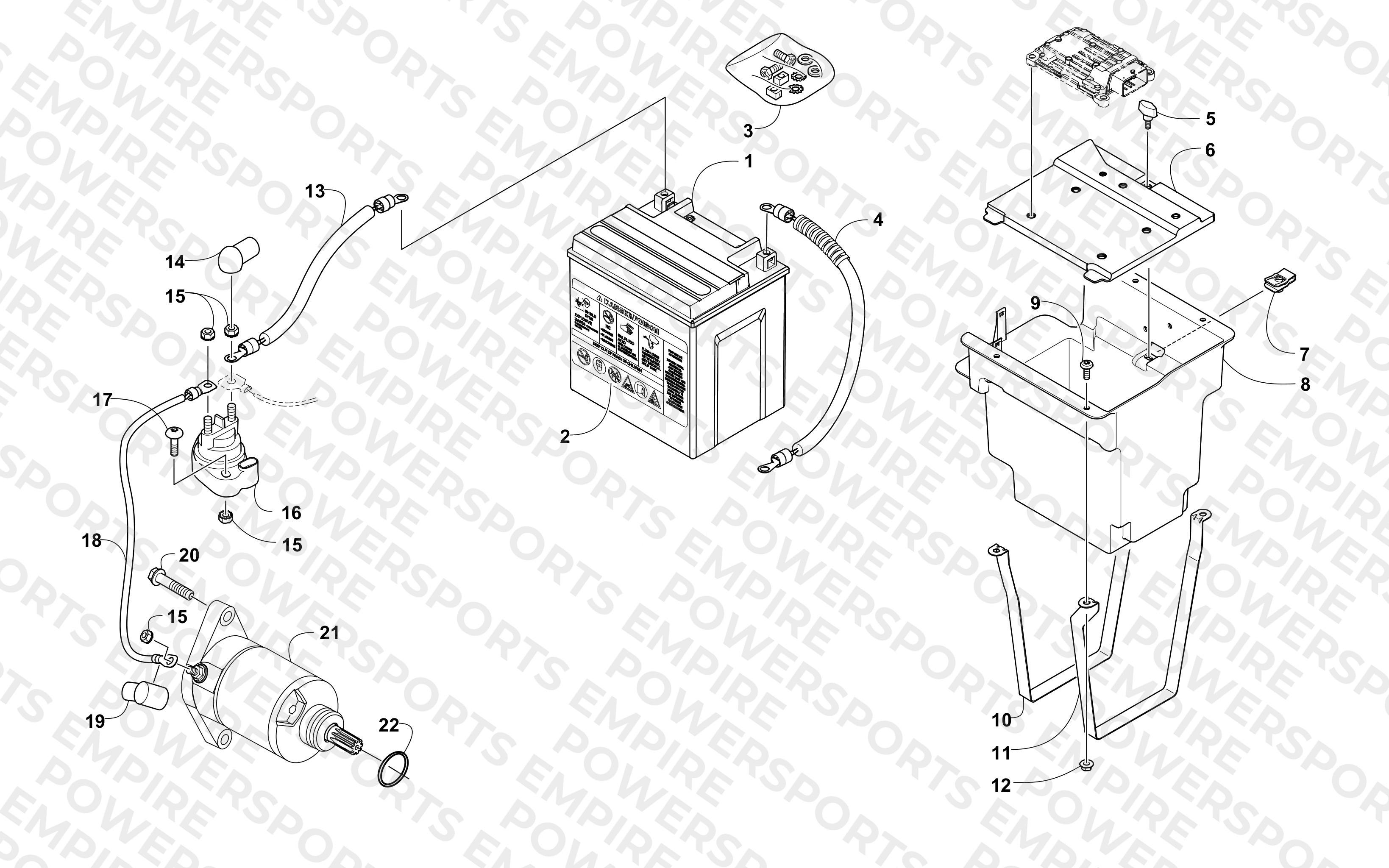 BATTERY AND STARTER MOTOR ASSEMBLY