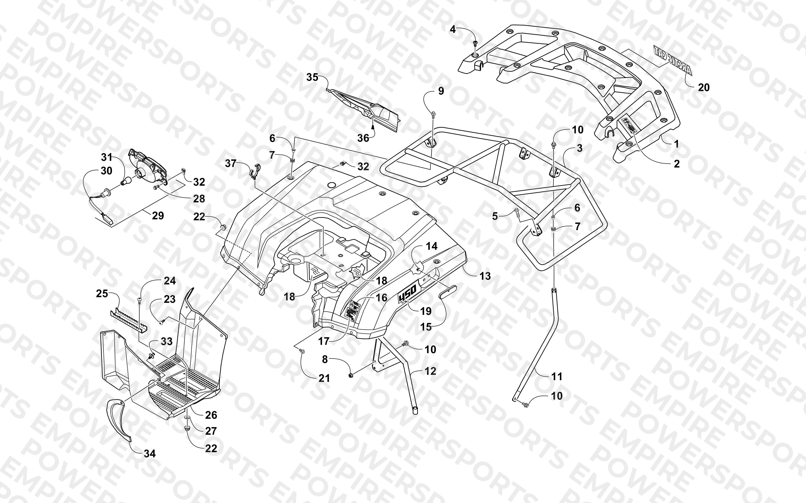 REAR BODY, RACK, AND TAILLIGHT ASSEMBLY
