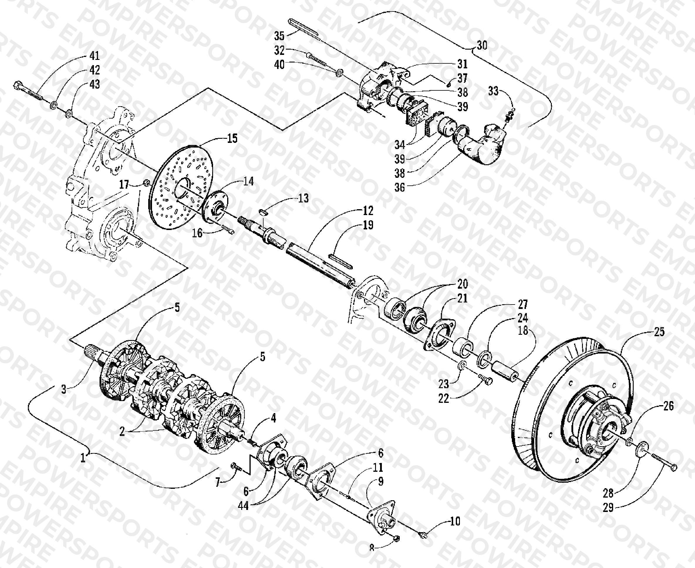 DRIVE TRAIN SHAFTS AND BRAKE ASSEMBLIES