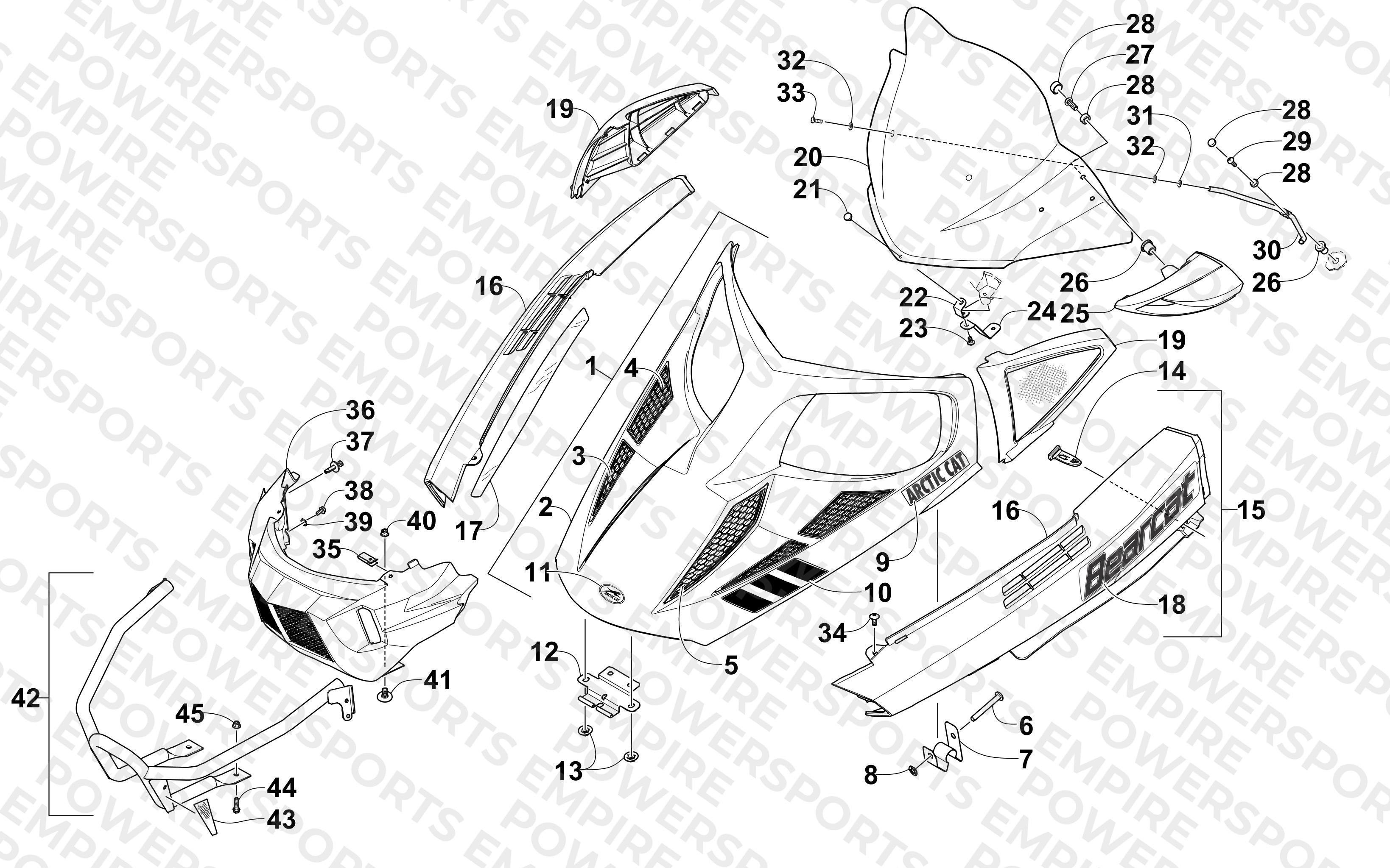 HOOD, WINDSHIELD, AND FRONT BUMPER ASSEMBLY