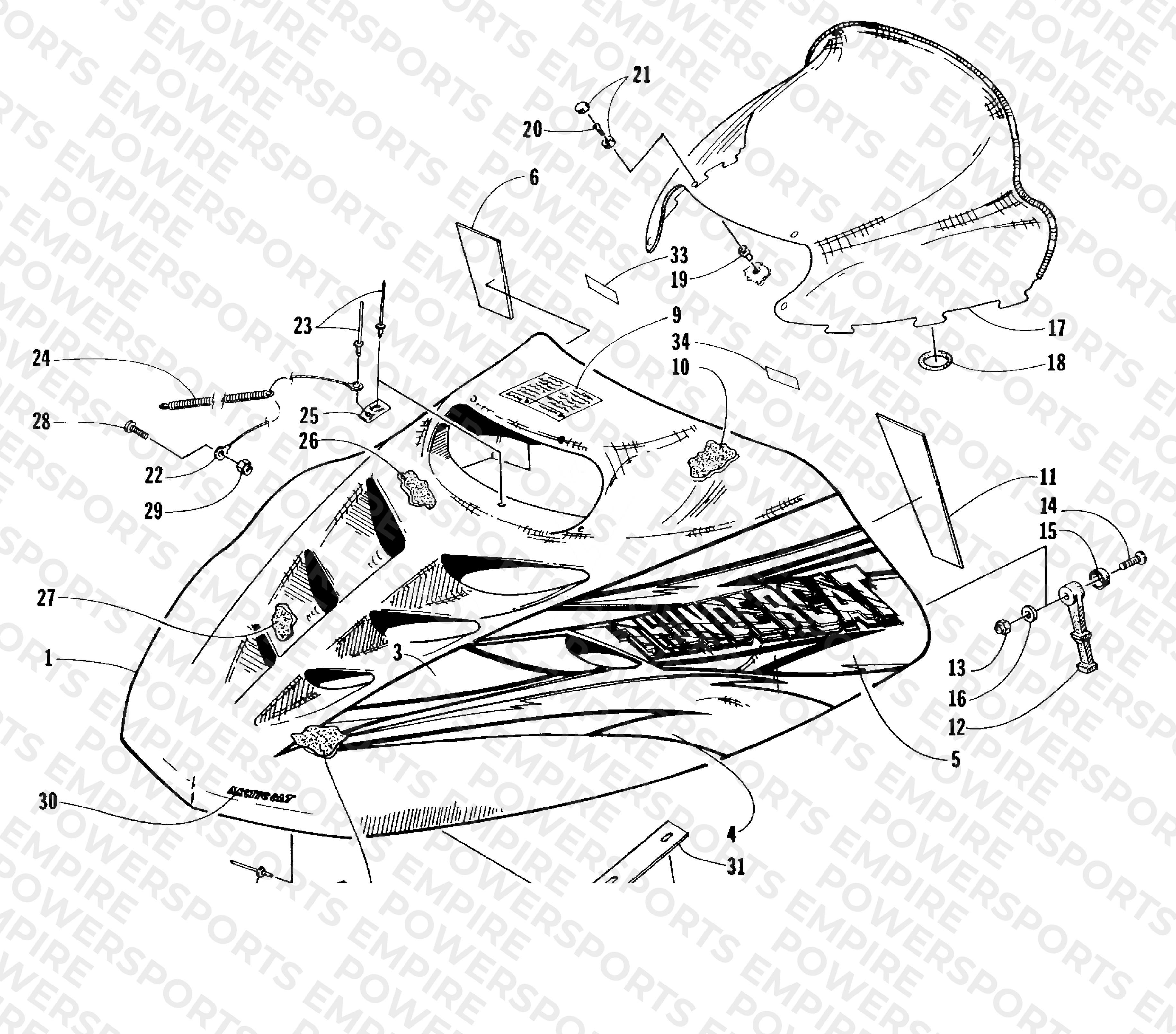 HOOD AND WINDSHIELD ASSEMBLY