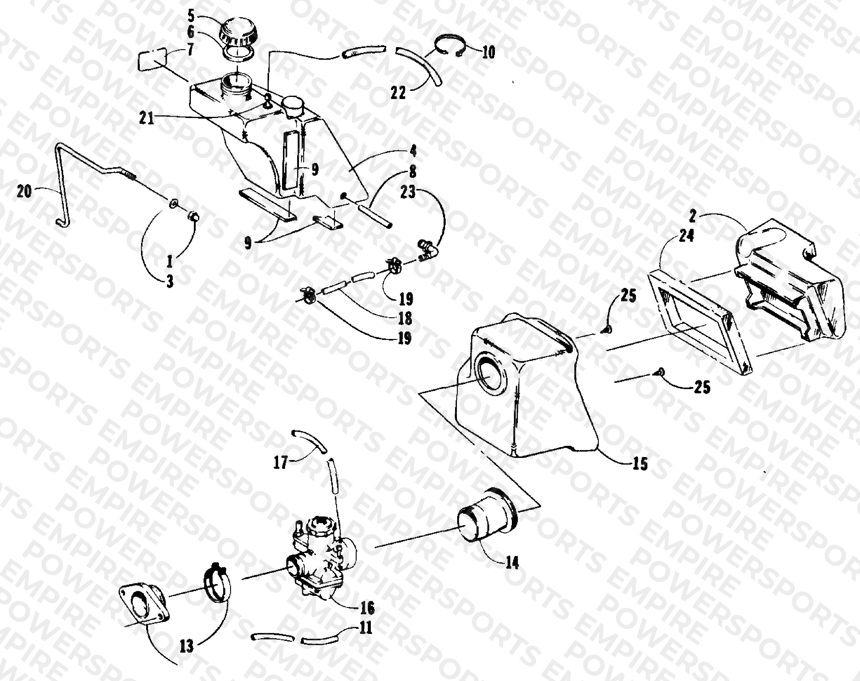 OIL TANK, CARBURETOR, FUEL PUMP, AND SILENCER