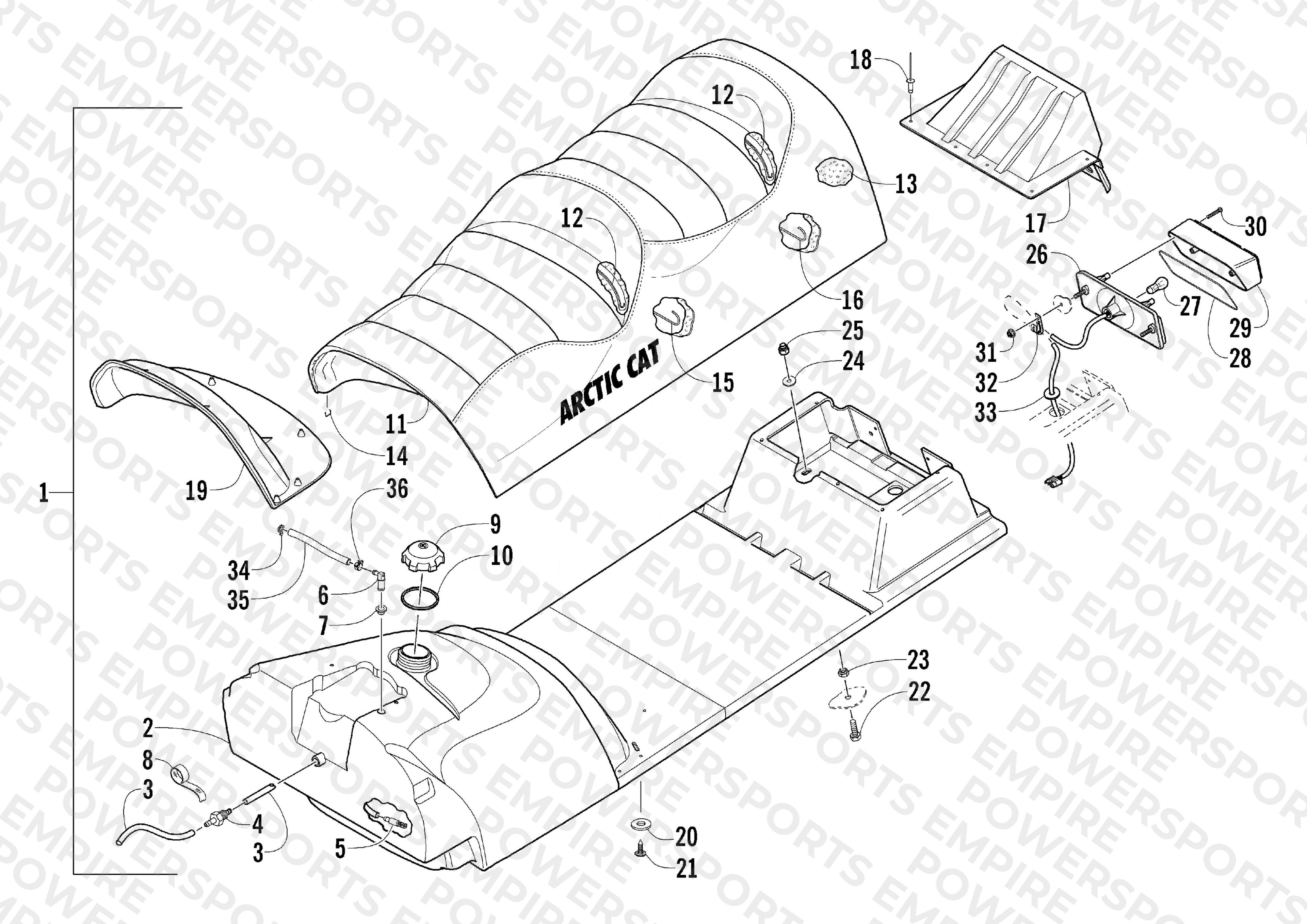 GAS TANK, SEAT, AND TAILLIGHT ASSEMBLY