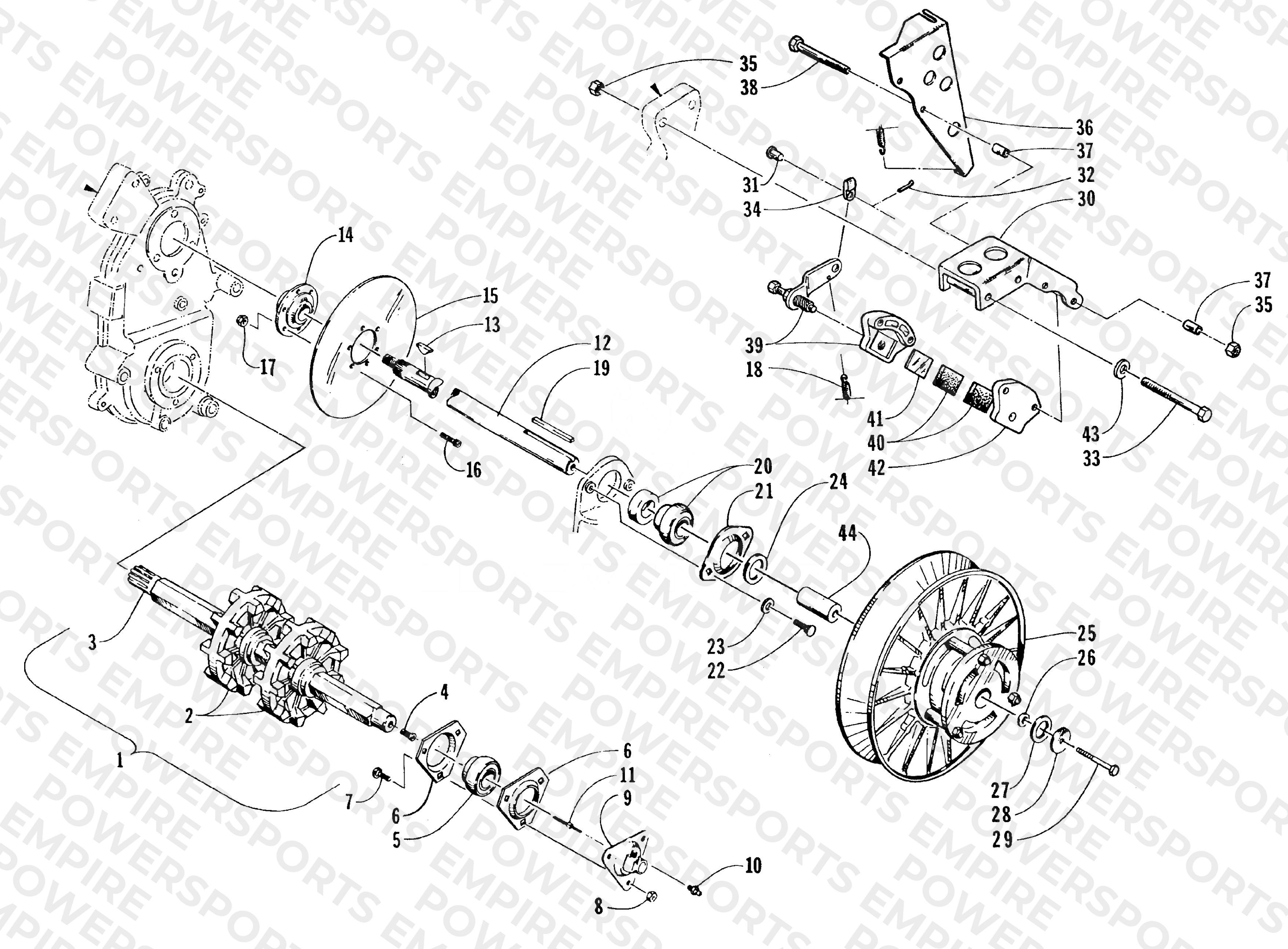 DRIVE TRAIN SHAFTS AND BRAKE ASSEMBLIES