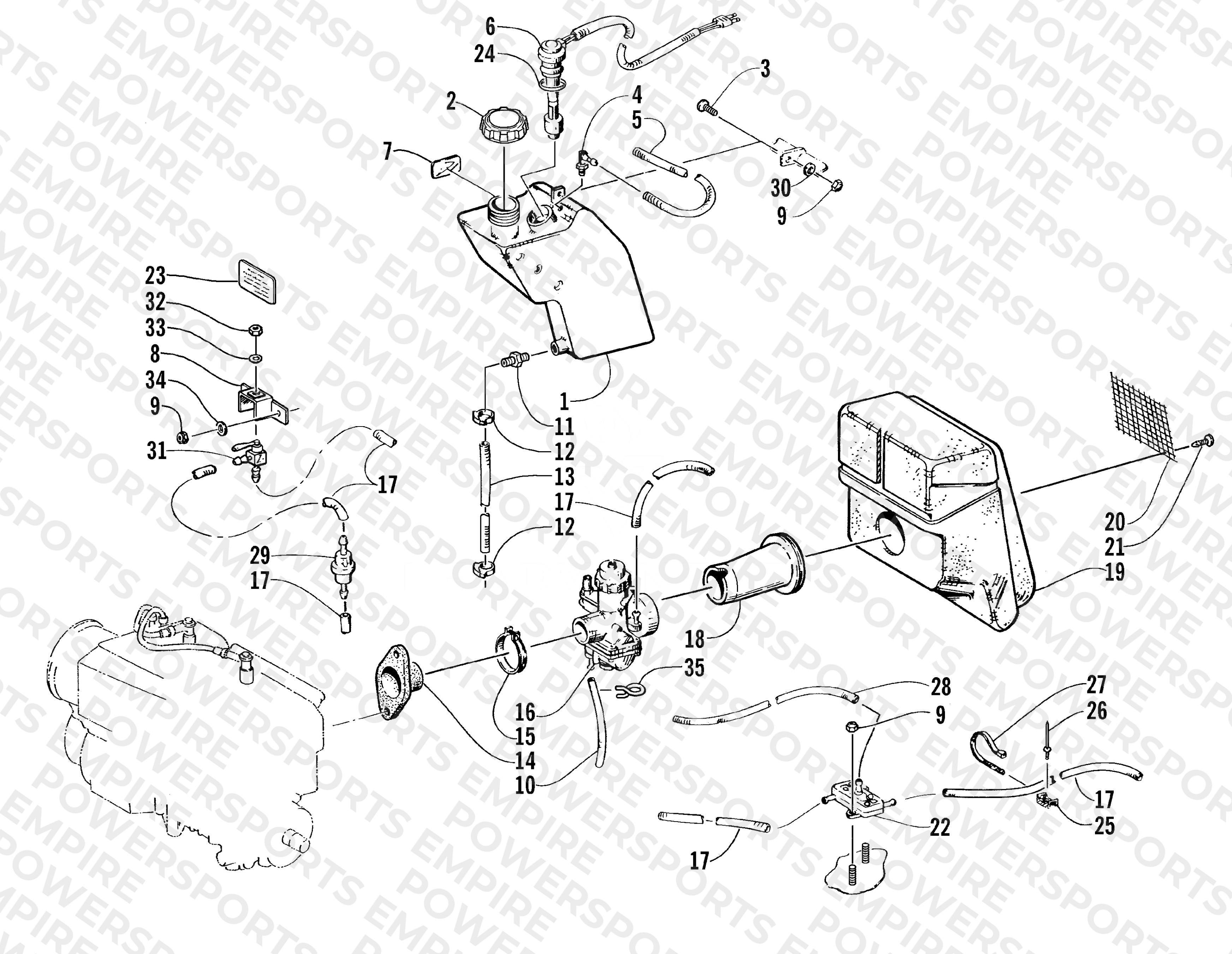 OIL TANK, CARBURETOR, FUEL PUMP, AND SILENCER