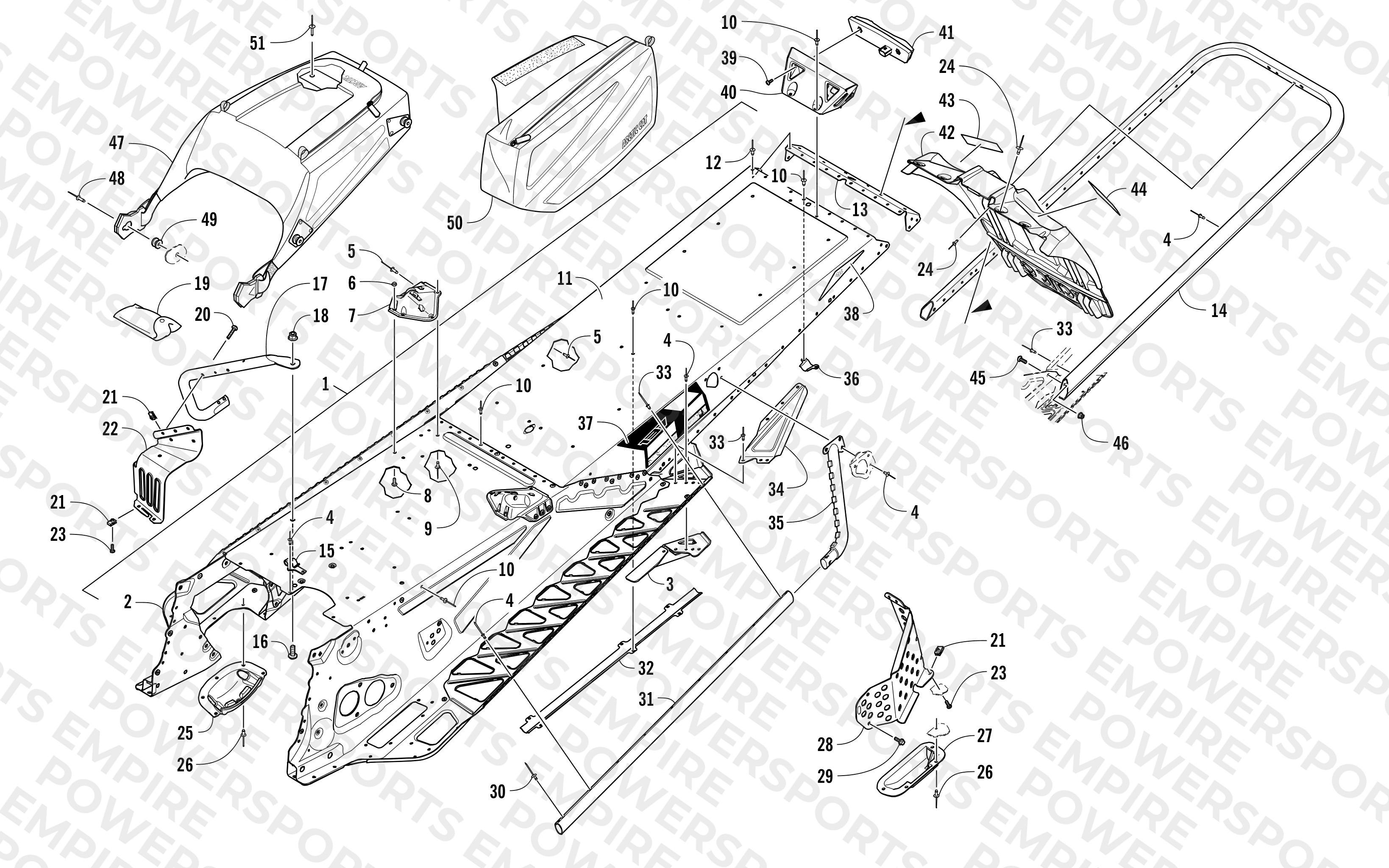 TUNNEL, REAR BUMPER, AND SNOWFLAP ASSEMBLY