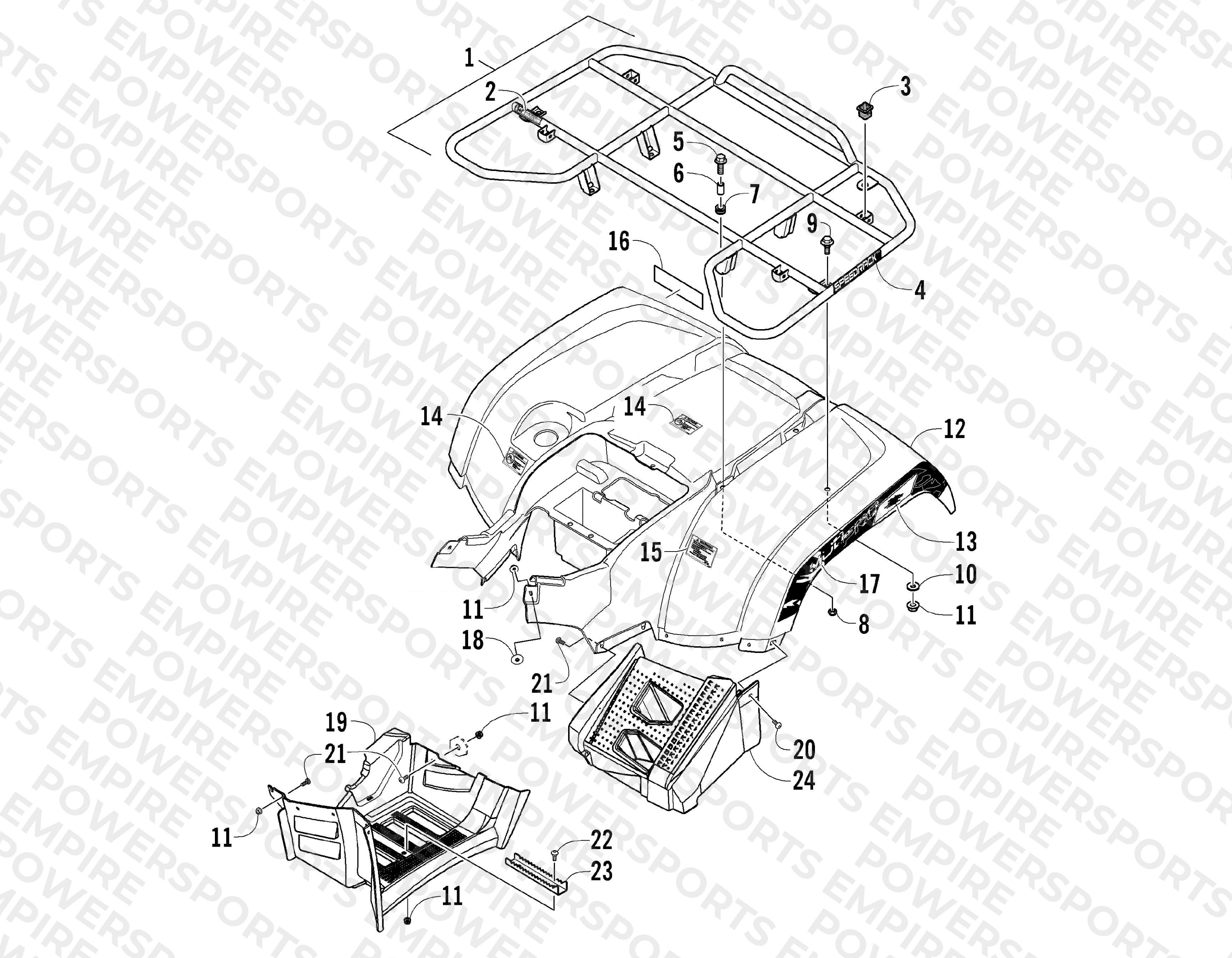 REAR RACK, BODY PANEL, AND FOOTWELL ASSEMBLIES