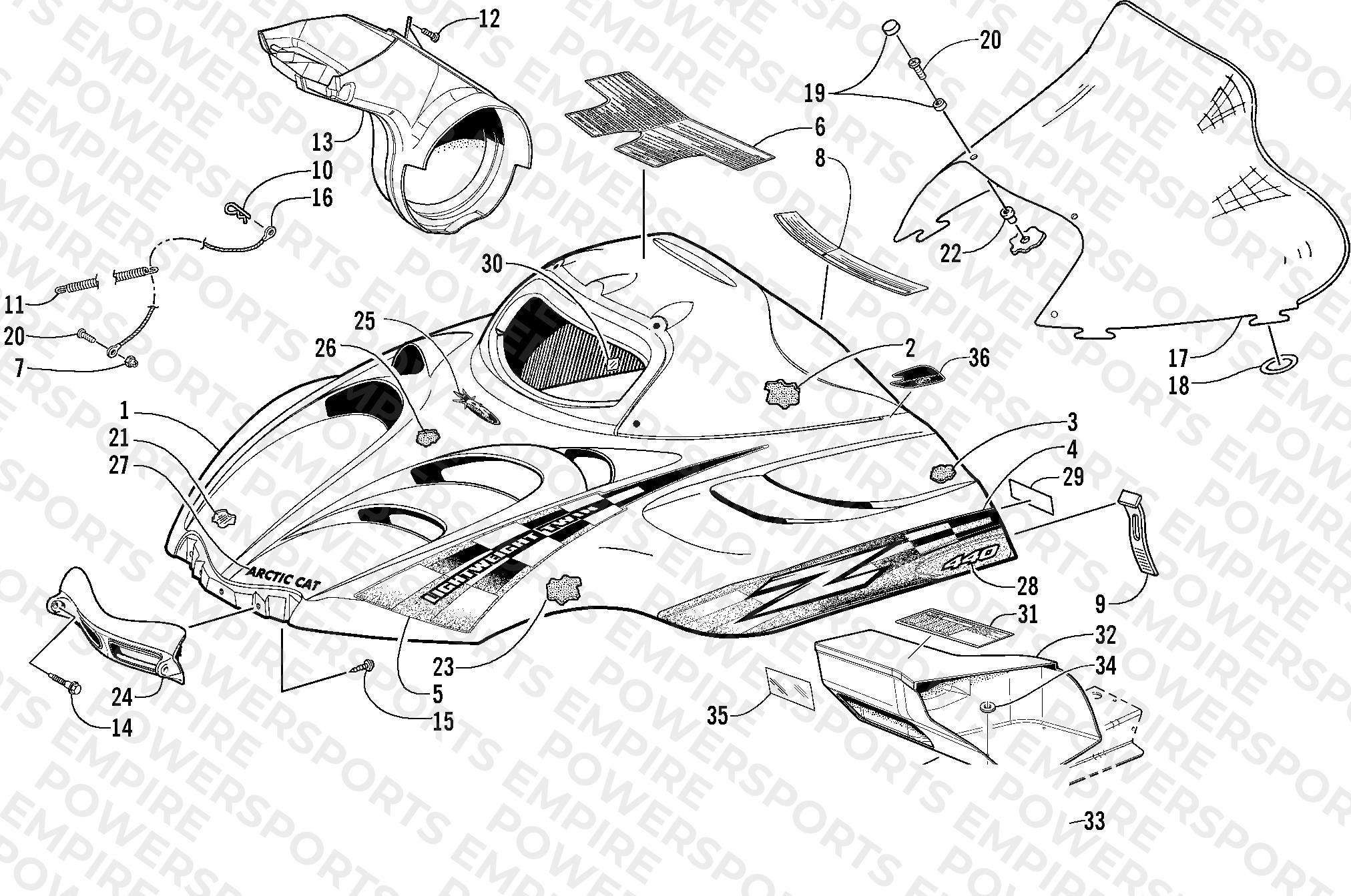 HOOD AND WINDSHIELD ASSEMBLY