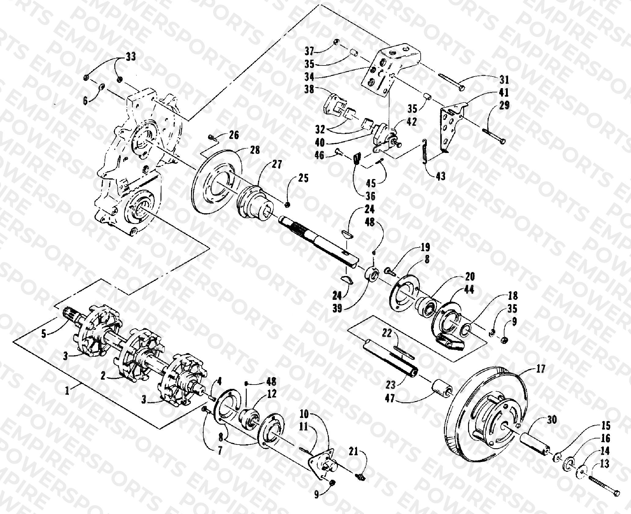 DRIVE TRAIN SHAFTS AND BRAKE ASSEMBLIES