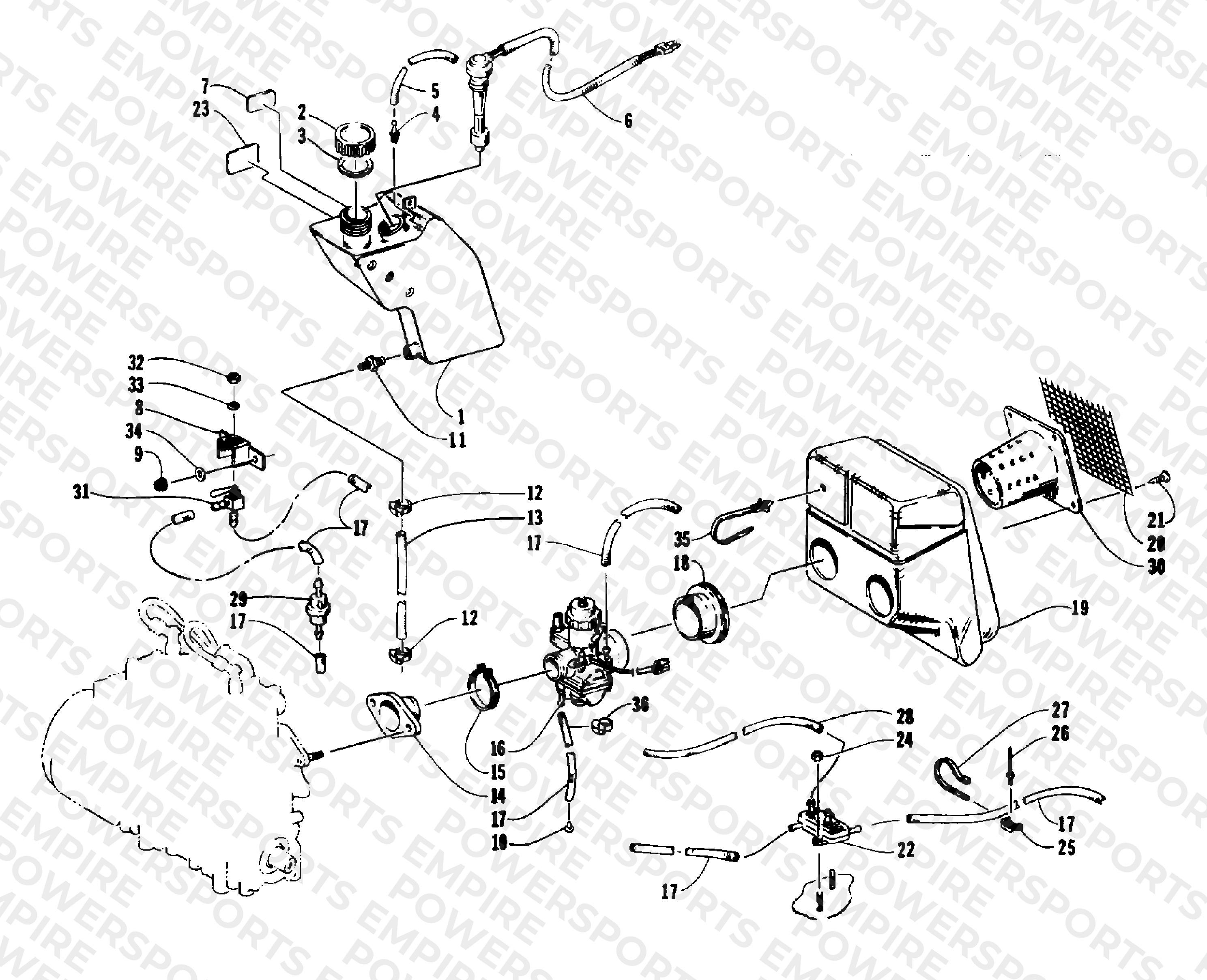 OIL TANK, CARBURETOR, FUEL PUMP, AND SILENCER