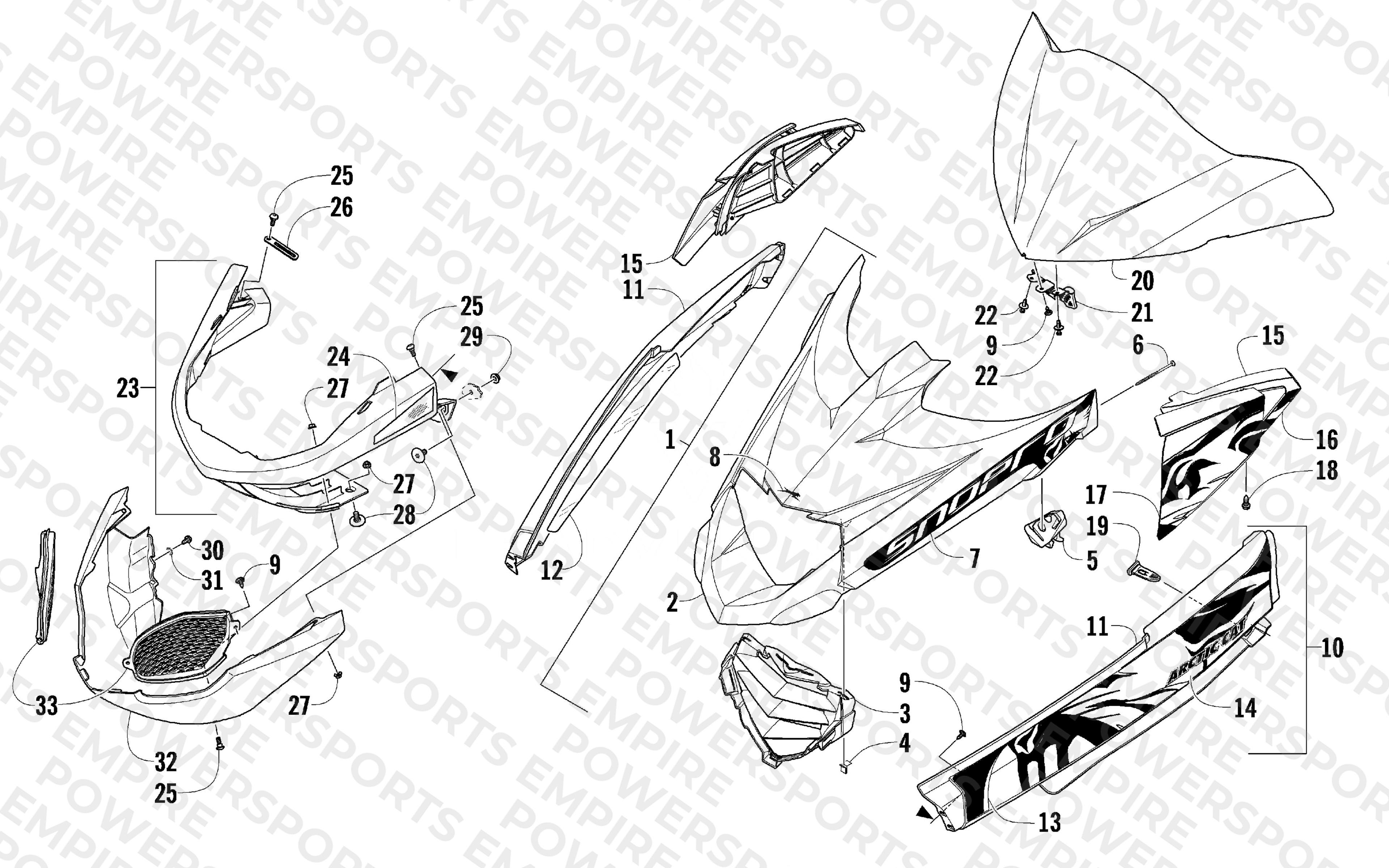 HOOD, WINDSHIELD, AND FRONT BUMPER ASSEMBLY
