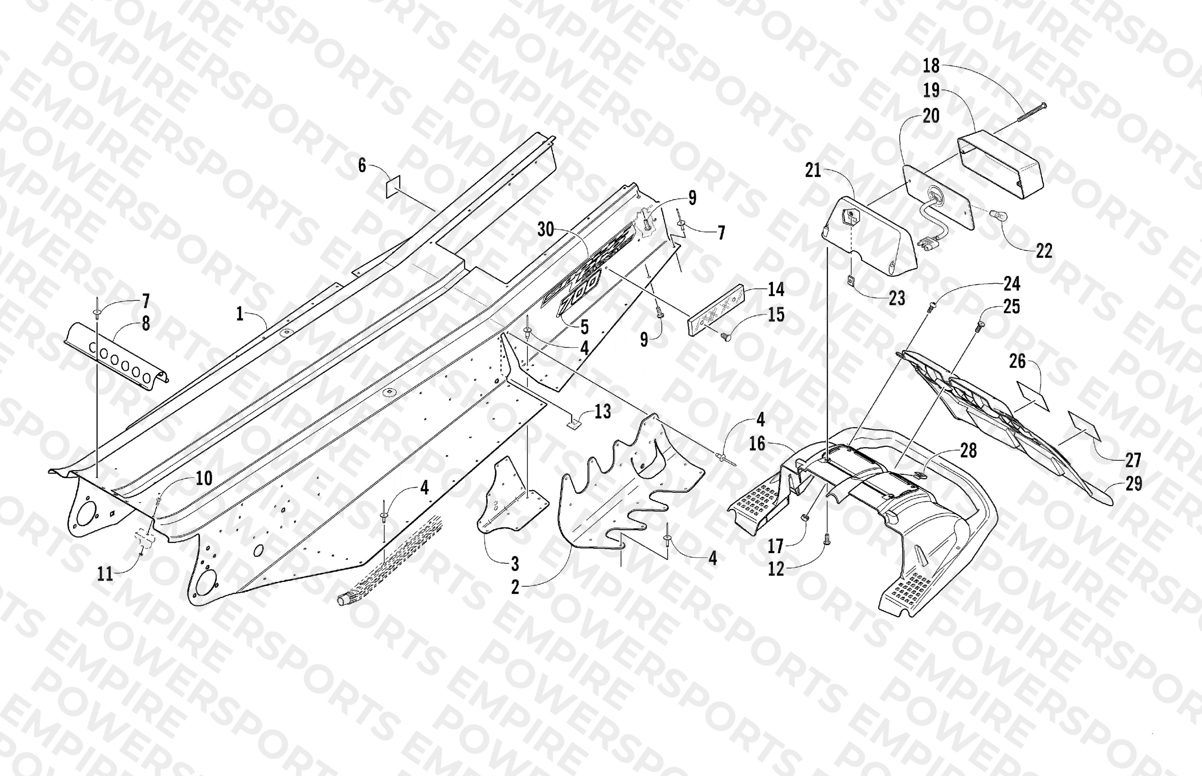 TUNNEL, REAR BUMPER, AND TAILLIGHT ASSEMBLY